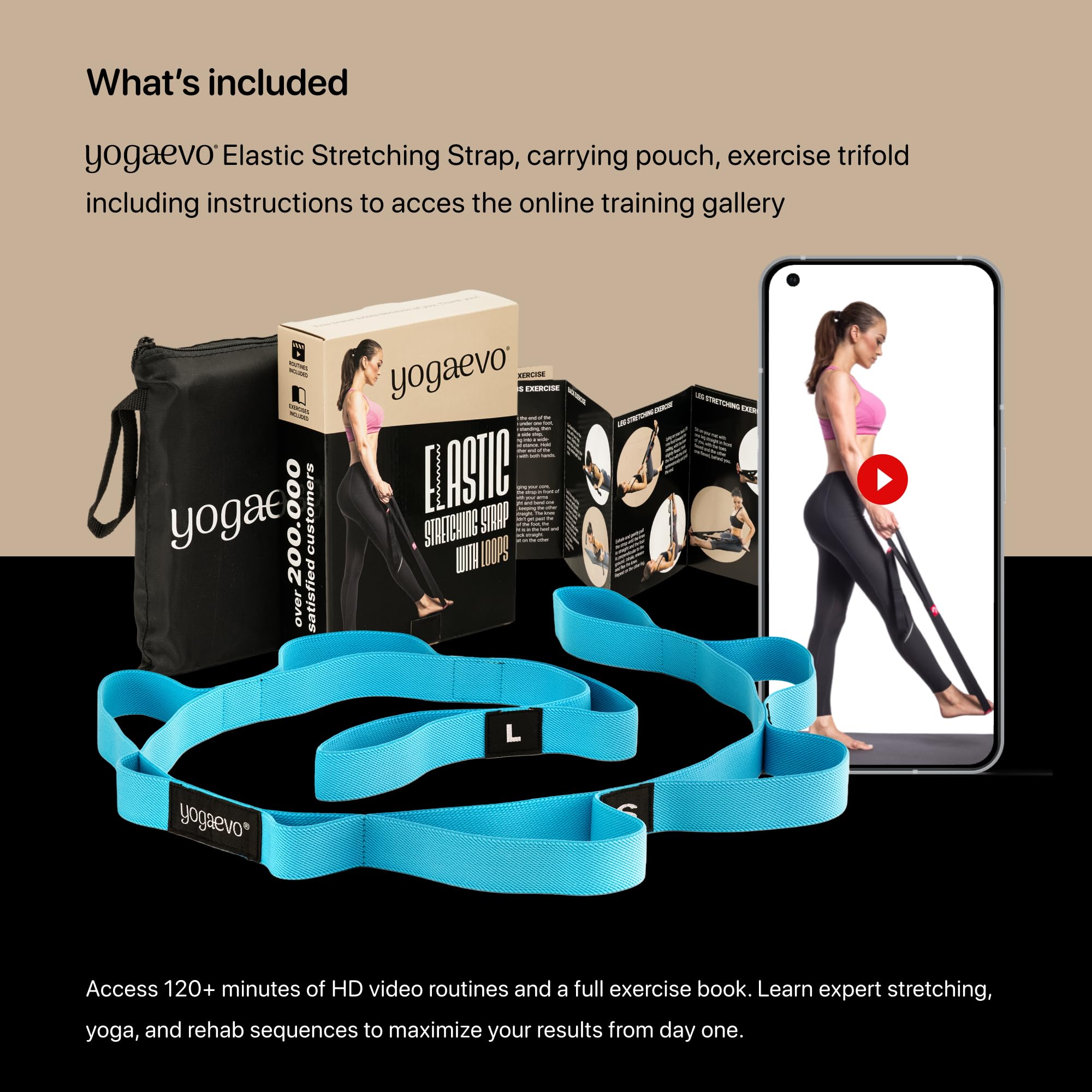 Banda de ejercicio con bucles para terapia física, yoga, ejercicio y flexibilidad, banda elástica de fitness + instrucciones de ejercicio y bolsa de transporte (azul elástico)