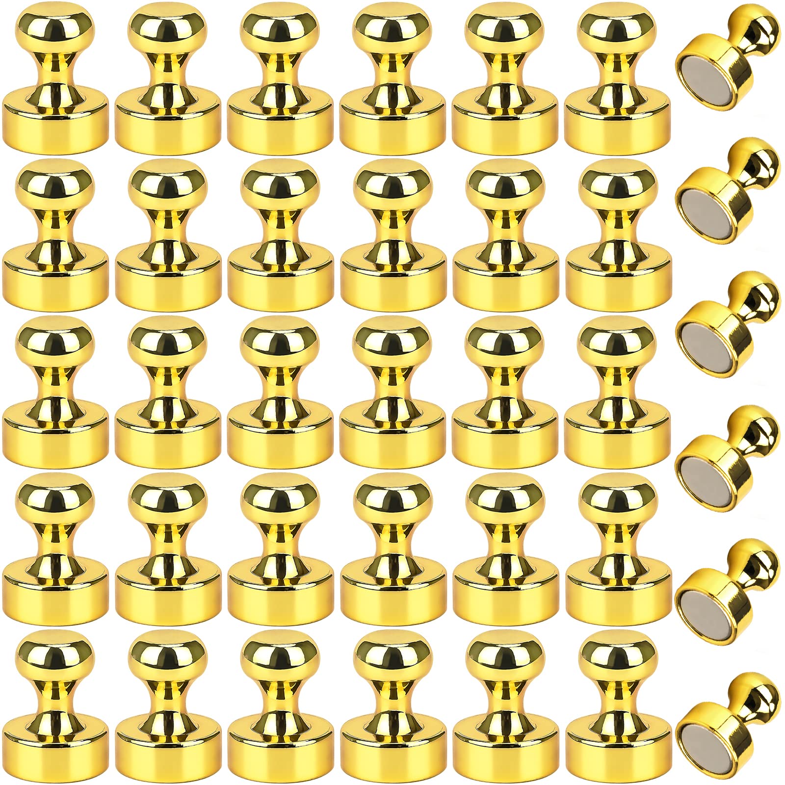 LEASEN Refrigerator Magnets, 36 Packs Magnetic Push Pins for Fridge, Strong Neodymium Magnets, Push Pin Magnets Perfect for Whiteboard, Office, School (Gold)