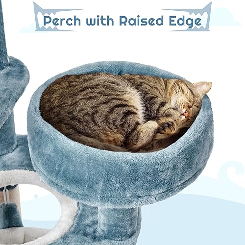 Miniatura 9 de Yaheetech Árbol para gatos con temática oceánica de 45.5 pulgadas, torre para gatos de varios niveles, muebles de felpa para mascotas con nido en