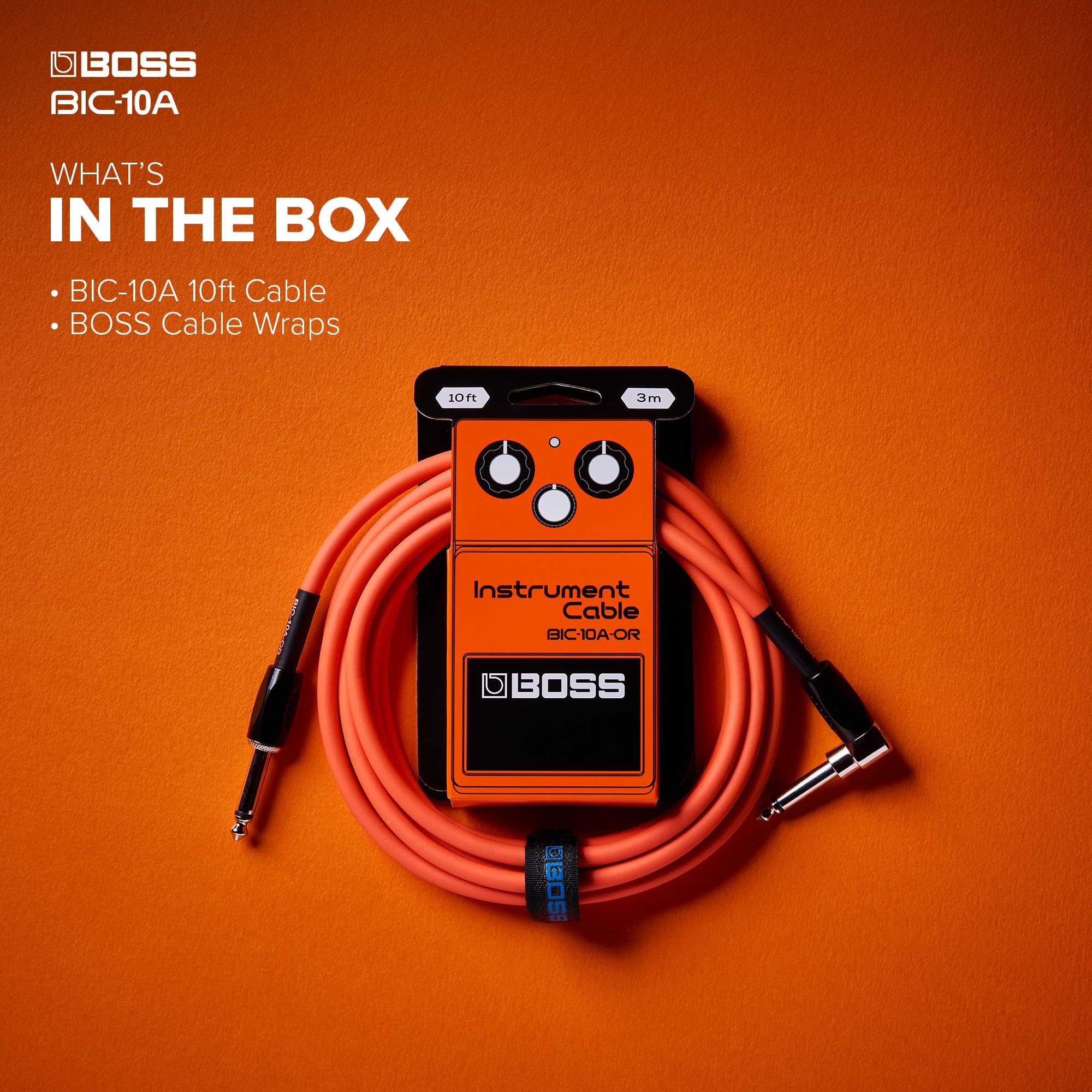 BOSS BIC-10A Series, Instrument Cable, Straight to Right-Angle ¼-Inch Connectors, 10ft./3m Length - Image 3