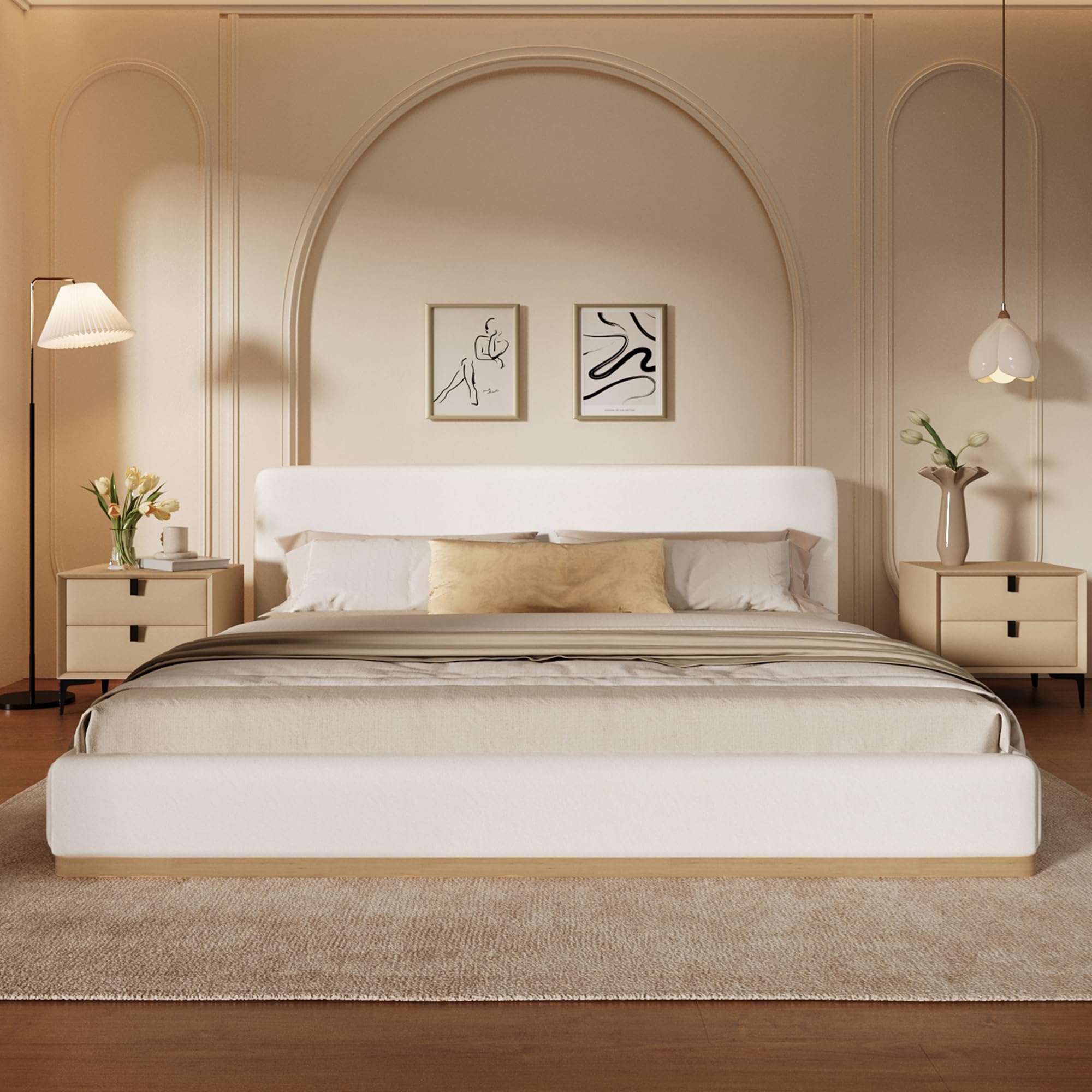 Christopher Knight Home Bettine King Size Bed Frame, Upholstered King Size Headborad and Bed, Rectangular Velvet Headboard, Solid Wood Frame, Slats