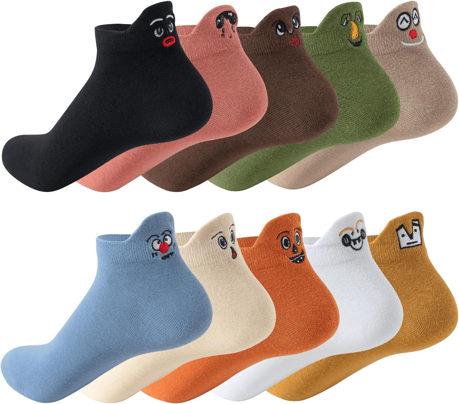 10 Pairs of Funny Socks, Kawaii Embroidered Cute Ankle Socks Soft Cotton Low Cut Socks Women