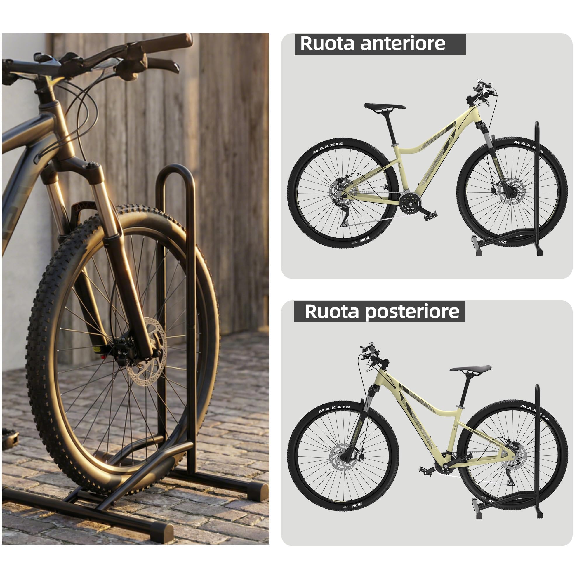 Urban Deco Portabici da Terra, Portabici Rimovibile Porta Bici da Terra, cavalletto Bici rastrelliera Biciclette per Mountain Bike Bici da Corsa MTB, Nero