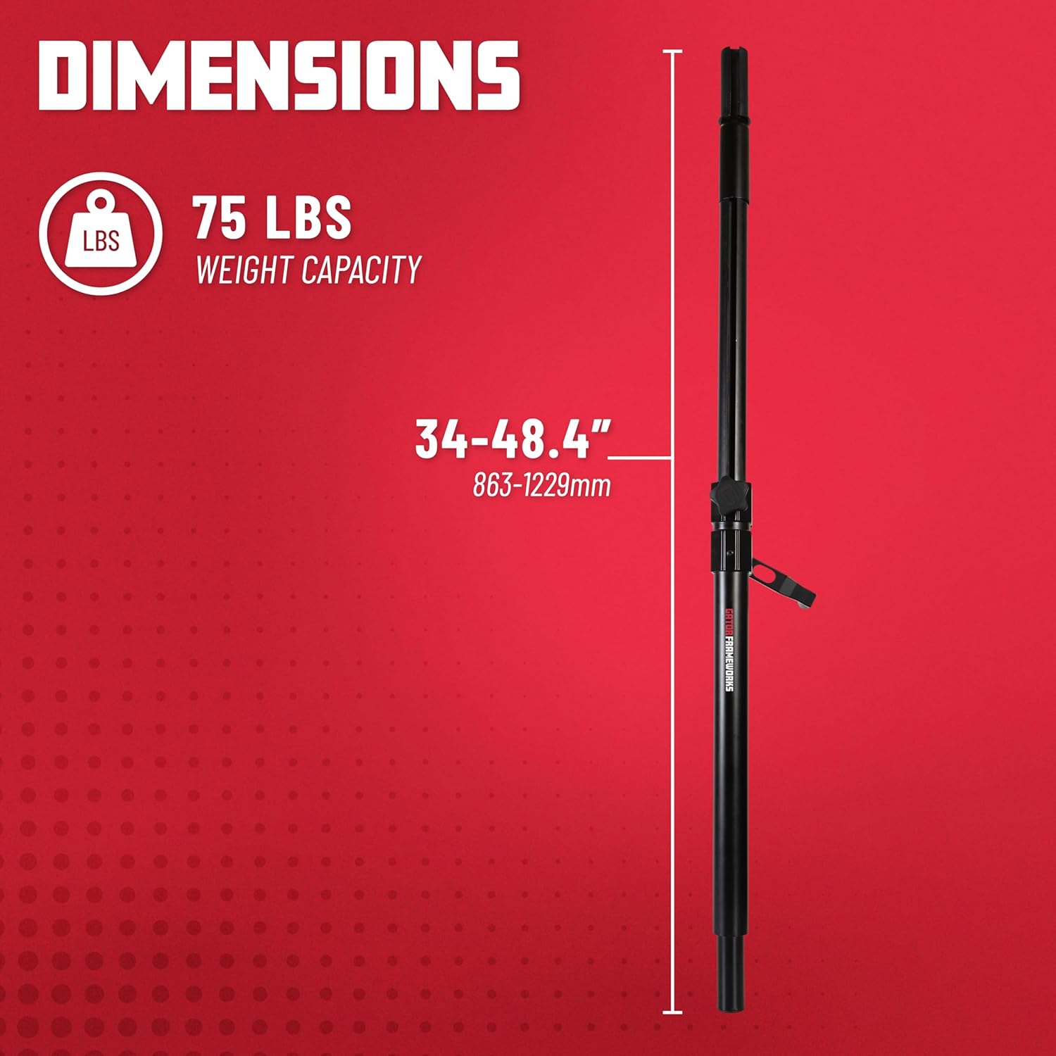 Gator Frameworks Sub Speaker Subwoofer Pole with Crank Operated Height Adjustment, Includes Adapter for 35mm & M20 Threaded Mounts (GFWSPKSUBCRNK)