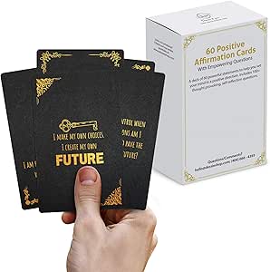 Dessie Affirmations Cards With Thought-Provoking Questions. 60 Unique GOLD FOIL Affirmation Cards w/ 100+ Empowering Questions.Stress Relief, Meditation and Self Care Gift For Women