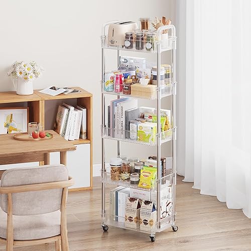 Miniatura 2 de Carrito utilitario de 5 niveles con asa, carrito de almacenamiento móvil con ruedas, carrito de almacenamiento multifuncional desmontable para