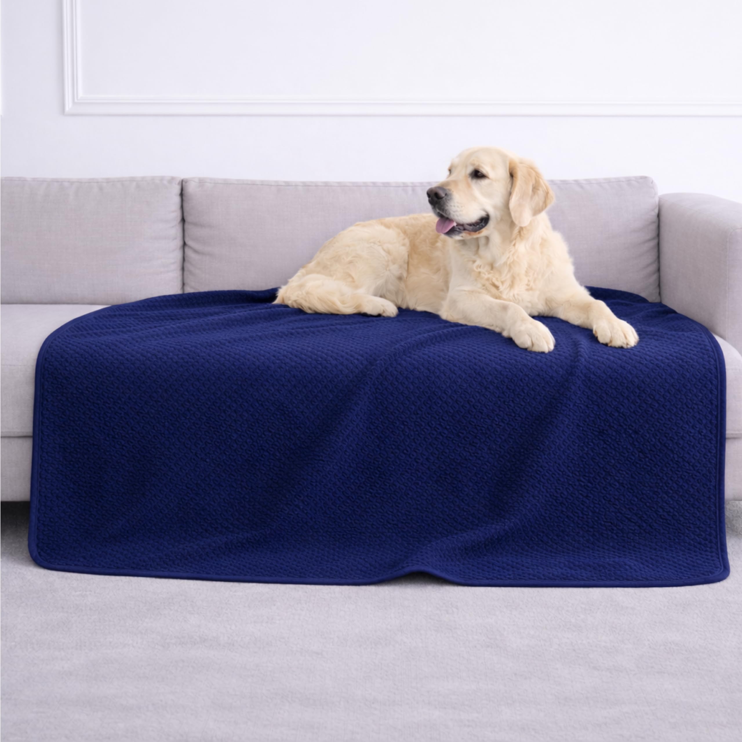 Dreamzie Coperta Impermeabile 127x152cm - Cerata Letto Matrimoniale Reversibile e Lavabile in Lavatrice in Pile Sherpa per Letto o Divano - Copridivano impermeabile per animali - Blu navy