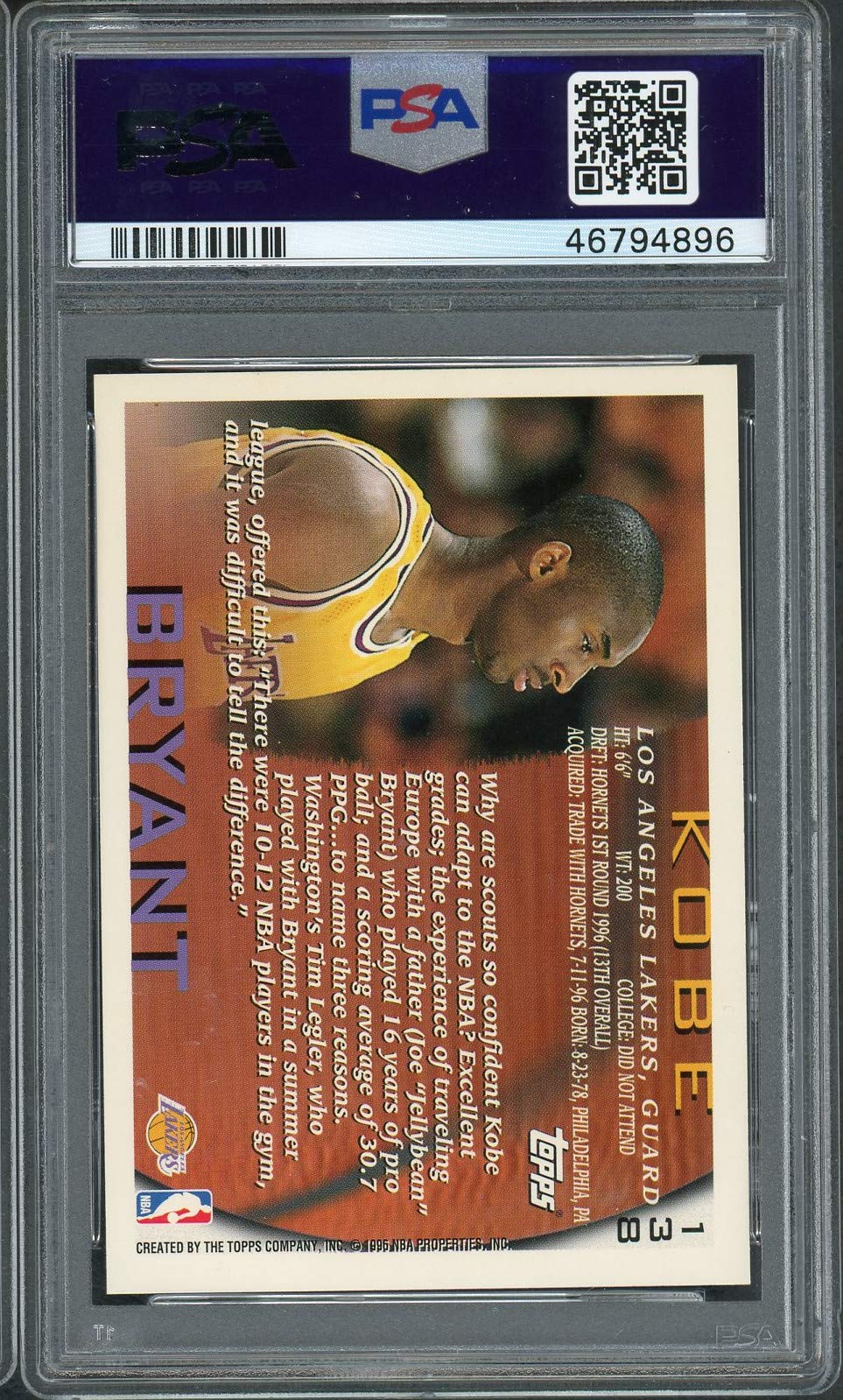 Amazon.com: Powers Collectibles Kobe Bryant 1996 Topps Basketball 