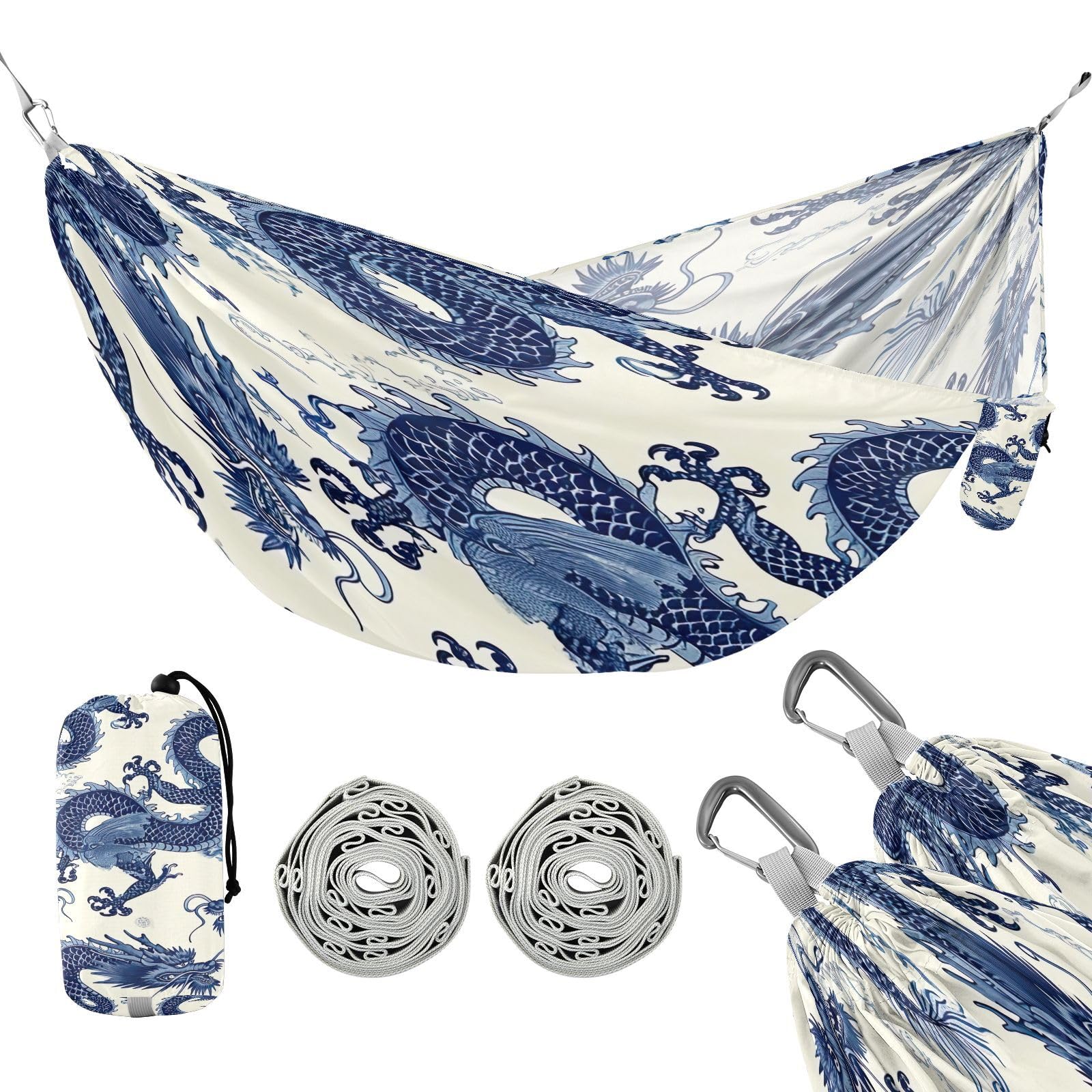 ATTX Chinese Dragon Pattern Camping Hammock - Lightweight & Portable Hammocks, Heavy Duty 330lbs Capacity for Indoor, Hiking, Backpacking, Travel, Backyard, Beach#395