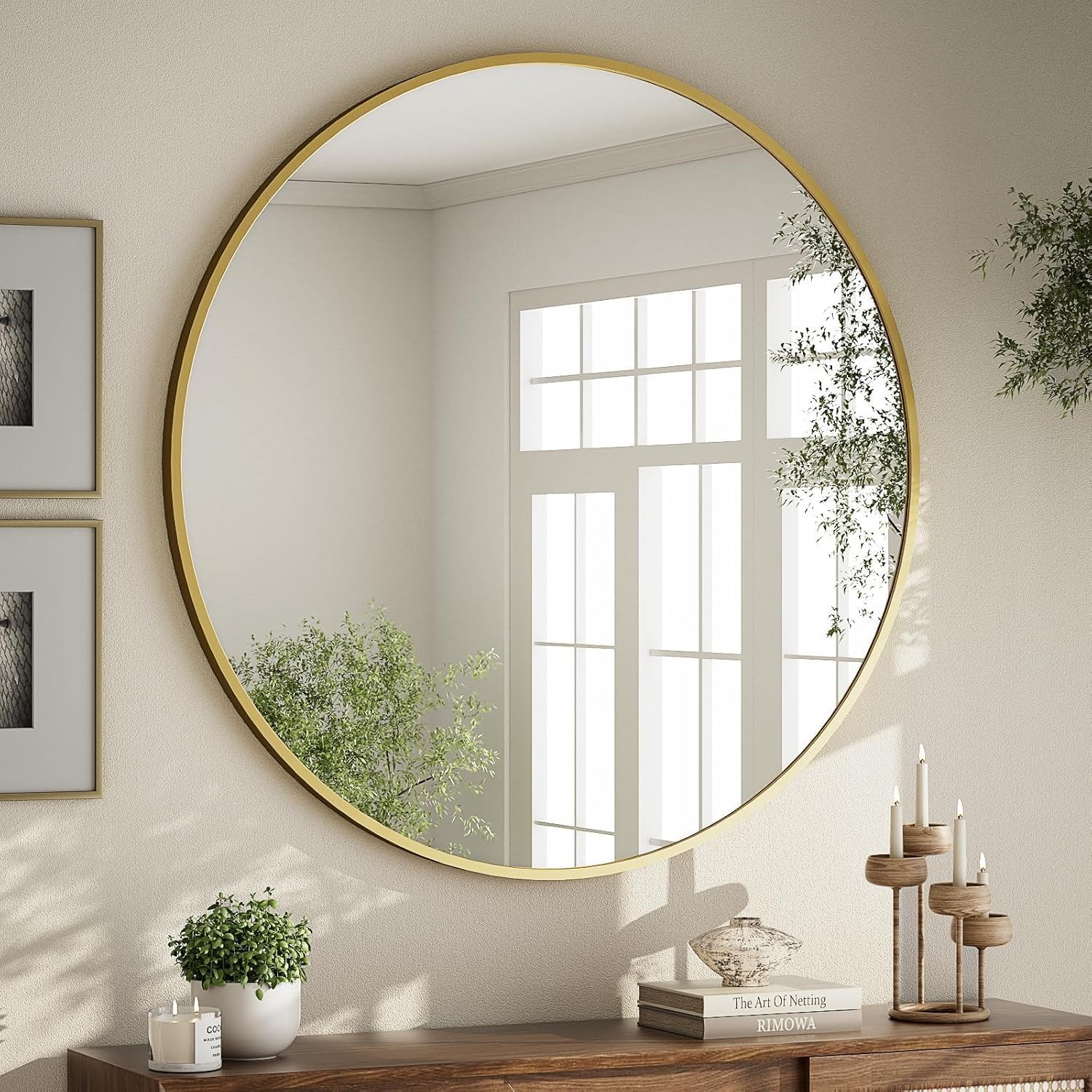 Espejo Redondo 76 cm – Espejos de Pared Moderno con Marco de Aluminio, Espejos Decorativos de Pared para Baño, Dormitorio, Salón y Recibidor, Fácil de Colgar