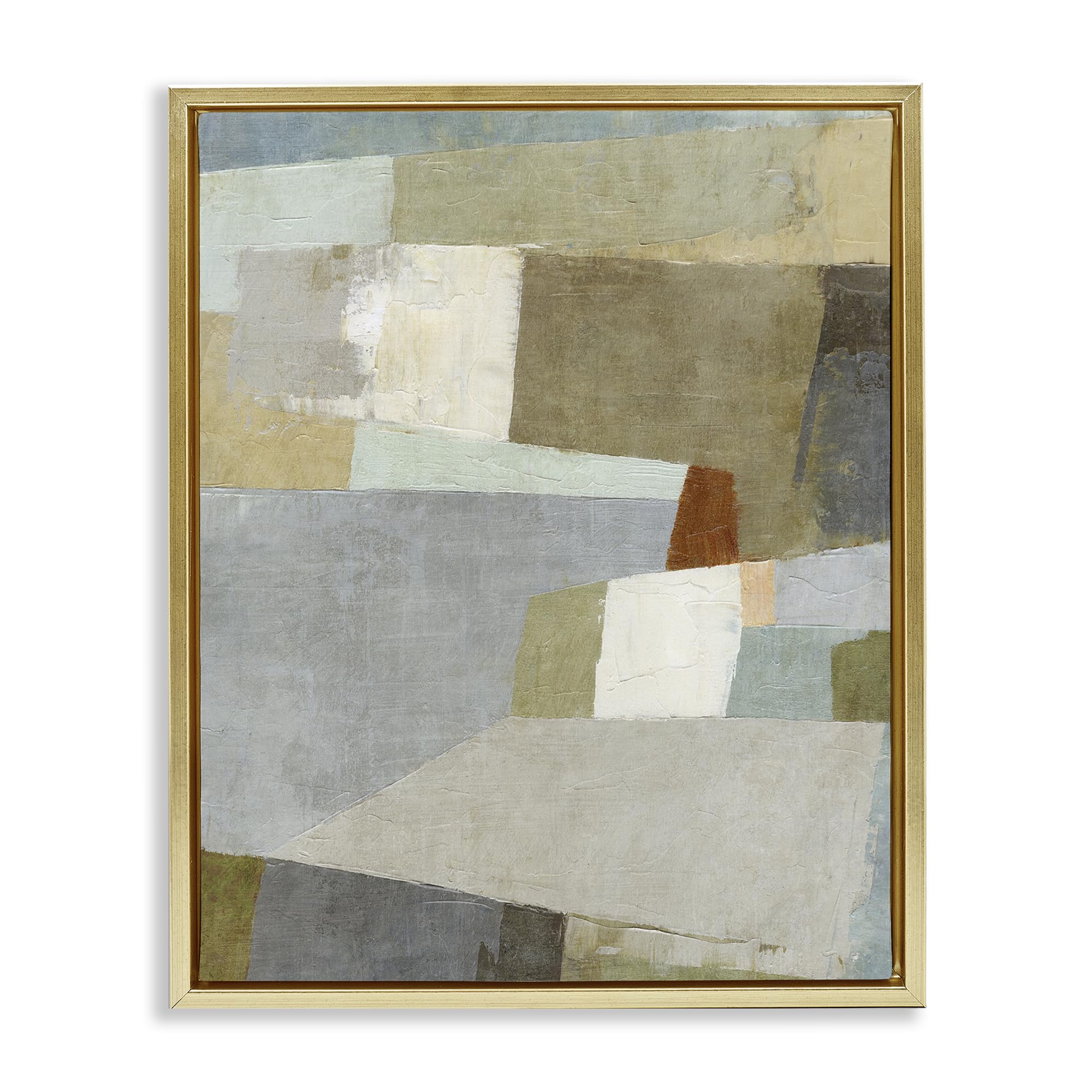 Stupell Industries Metallic Gold (Matte) 'Causeway Neutral Geometrics'| Floating Frame Canvas Art