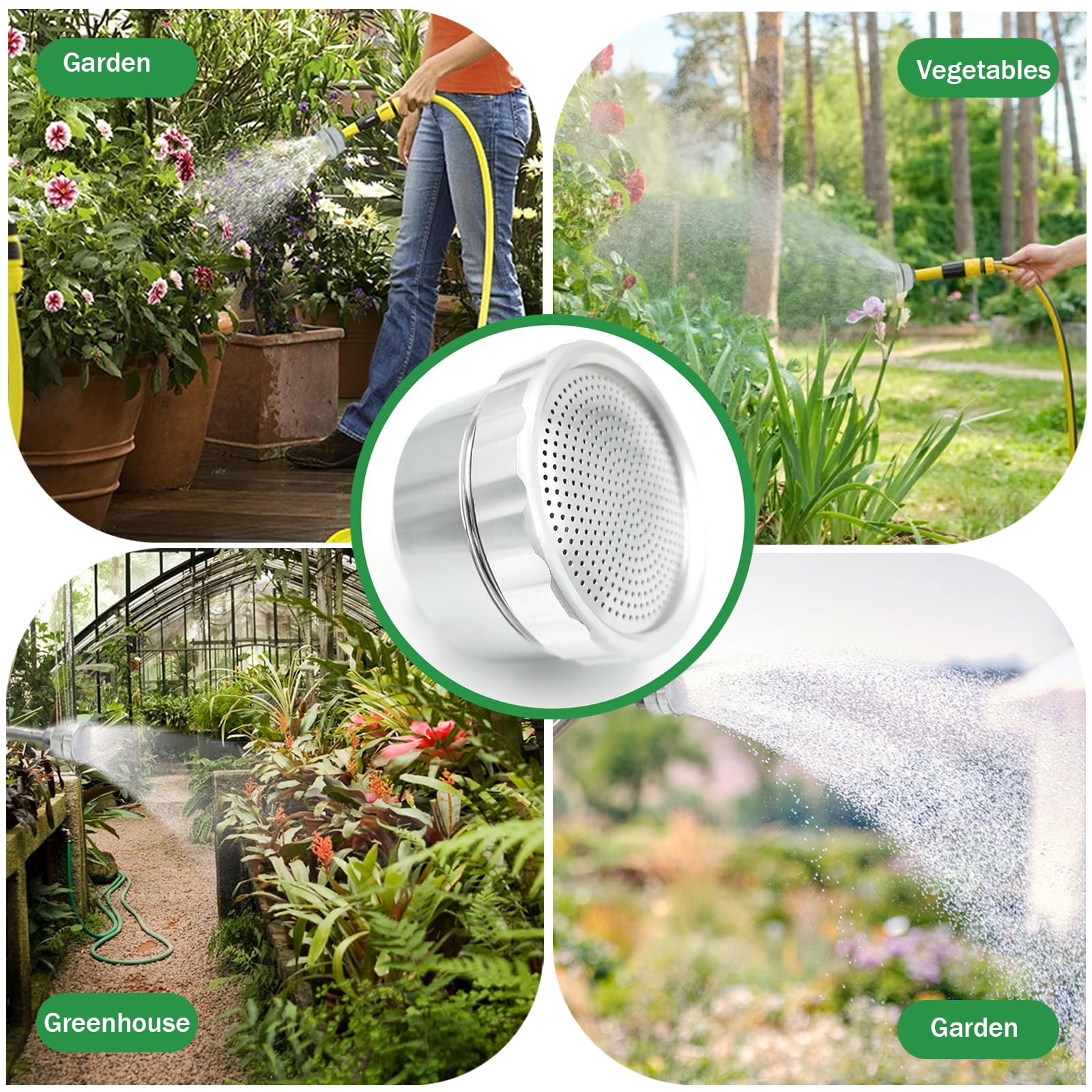 Ugello per acqua ad alta pressione con 1000 piccoli fori, attacco per tubo in lega di alluminio resistente da 2,5 cm, per irrigazione da giardino, serra, vivaio e patio (1 pezzo, argento)