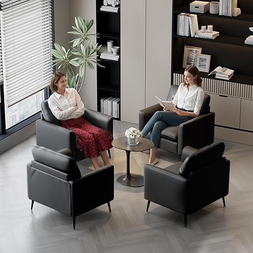 Miniatura 2 de TYBOATLE Juego de 2 sillas decorativas, sillas decorativas de cuero negro, silla cómoda para sala de estar, silla de lectura acogedora, sillas