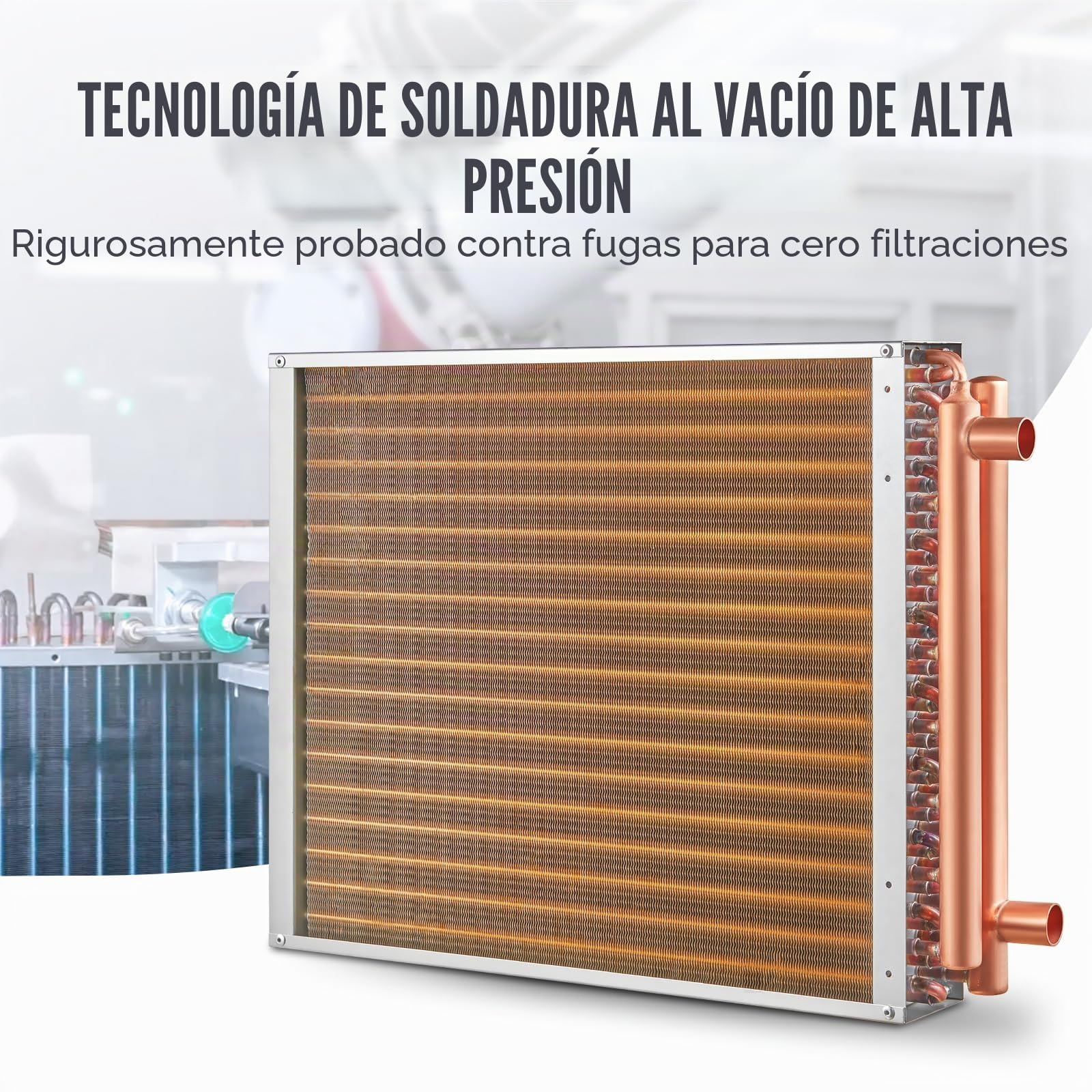 VEVOR Intercambiador de Calor Agua a Aire con Puertos de Cobre de 3 Filas, 242 Aletas de Aluminio para Hornos de Madera al Aire Libre, Calefacción y Refrigeración Residencial, 650 x 458 x 92 mm