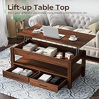 Vista 4 de Rolanstar - Mesa auxiliar, mesa de centro de 47.2 pulgadas con elevación, mesa central retro con cajones y compartimento oculto, tablero