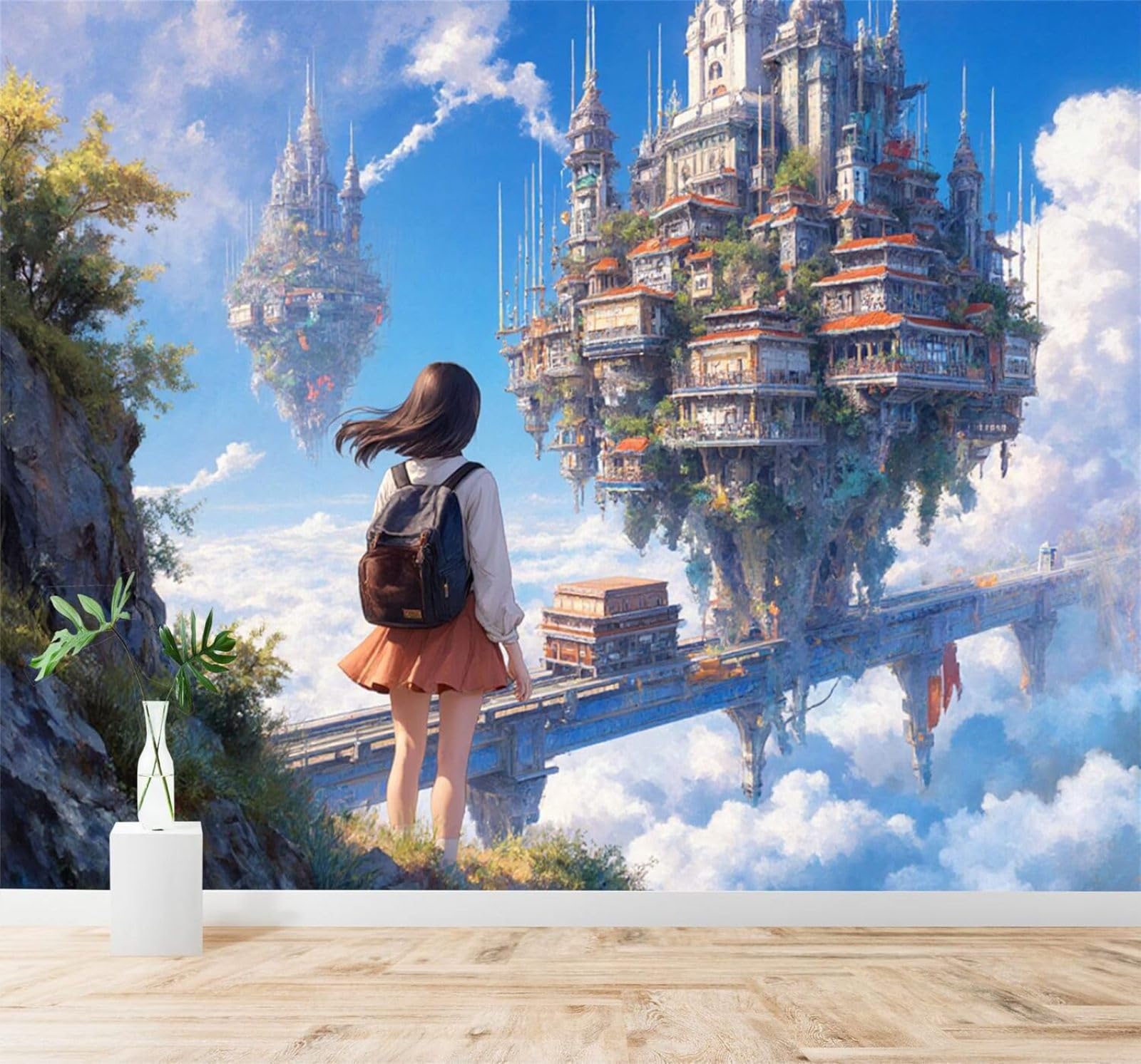 Tzxztt Girls 300Cm×210Cm(B×H) Fantasy Floating City Clouds Landscape Modern 3D Wallpaper Premium Textured Silk Neutral Tones Material Ideal For Living Room Bedroom-300Cm×210Cm