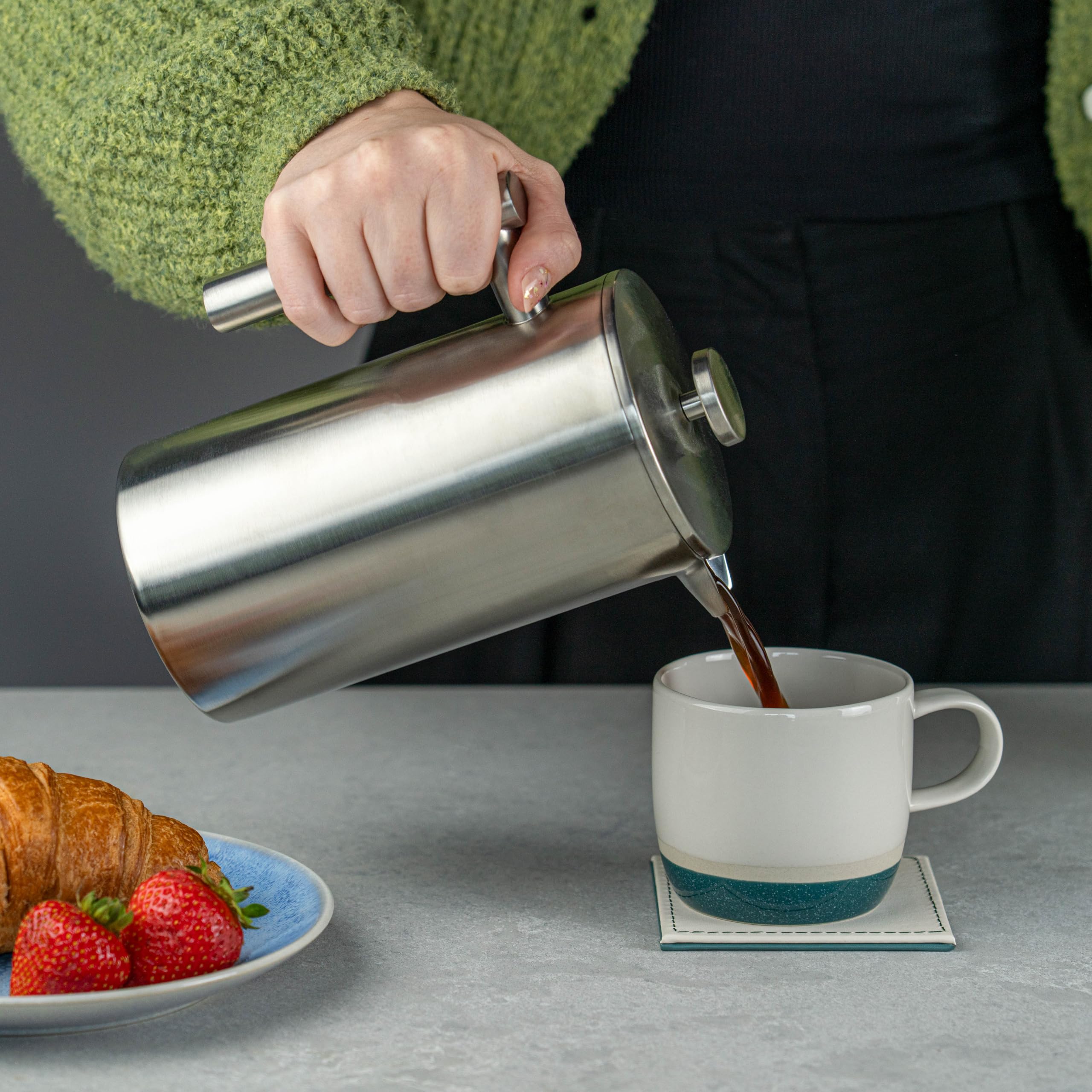Café Olé Caffetteria in Acciaio Inox CFD Inossidabile, Finitura Satinata, 3 Cup (1 Litre)