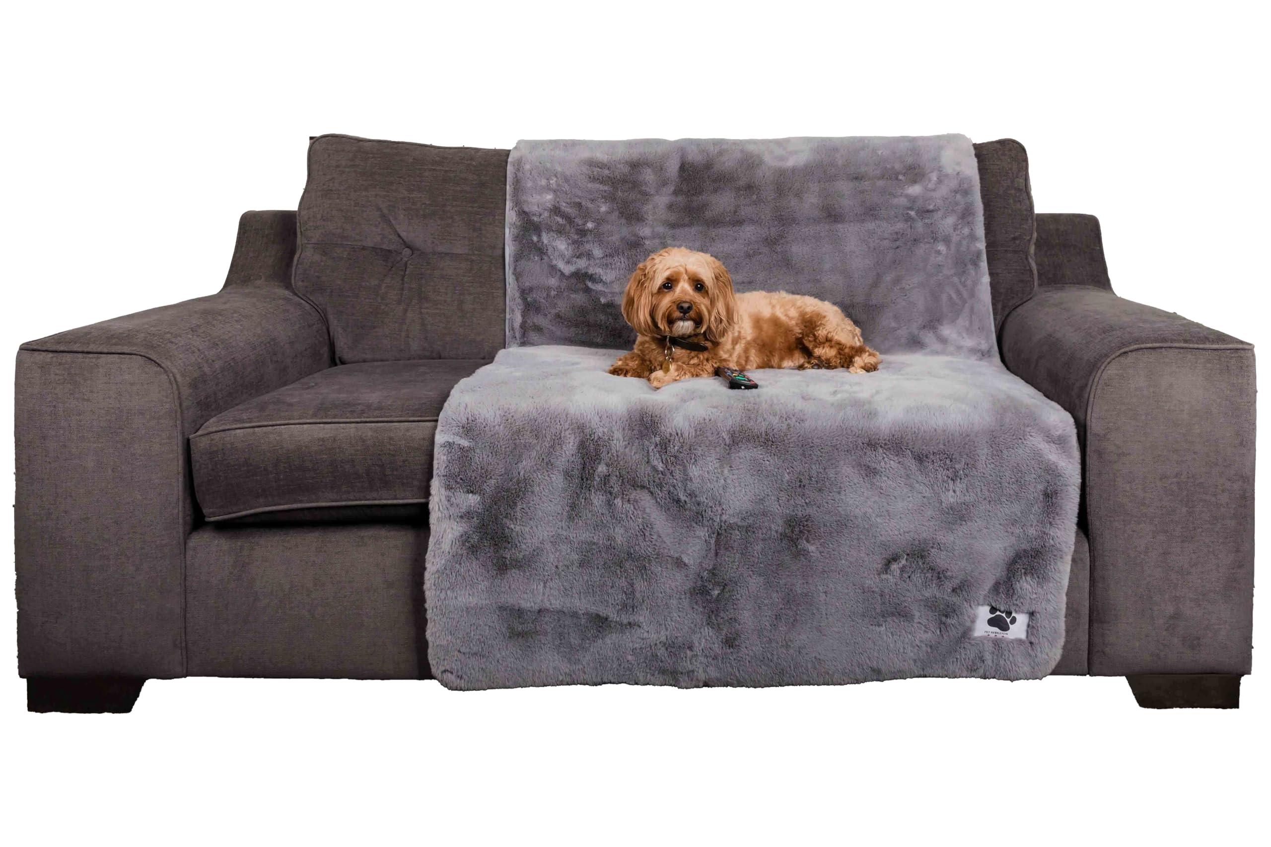 Pet Rebellion Faux Fur Sofa Protector Cover – Large 100x170 cm Non-Slip, Absorbent, Machine Washable Furniture Protection for Dogs & Cats (Grey)