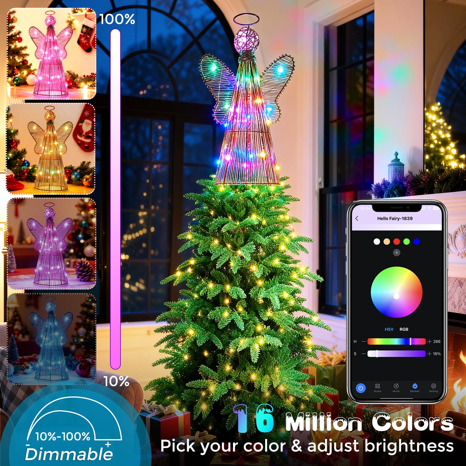 LED Engel Baumspitze mit goldenem Drahtrahmen Design, Farbwechselnde Lichter, ideal für Weihnachtsbaumschmuck