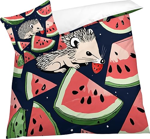 OmErsa Hedgehog Duvet Cover Twin Size Bedding Set 3 PCS, Animals Children Comforter Cover & 2 Pillowcases Soft Microfiber Patterned Bedroom