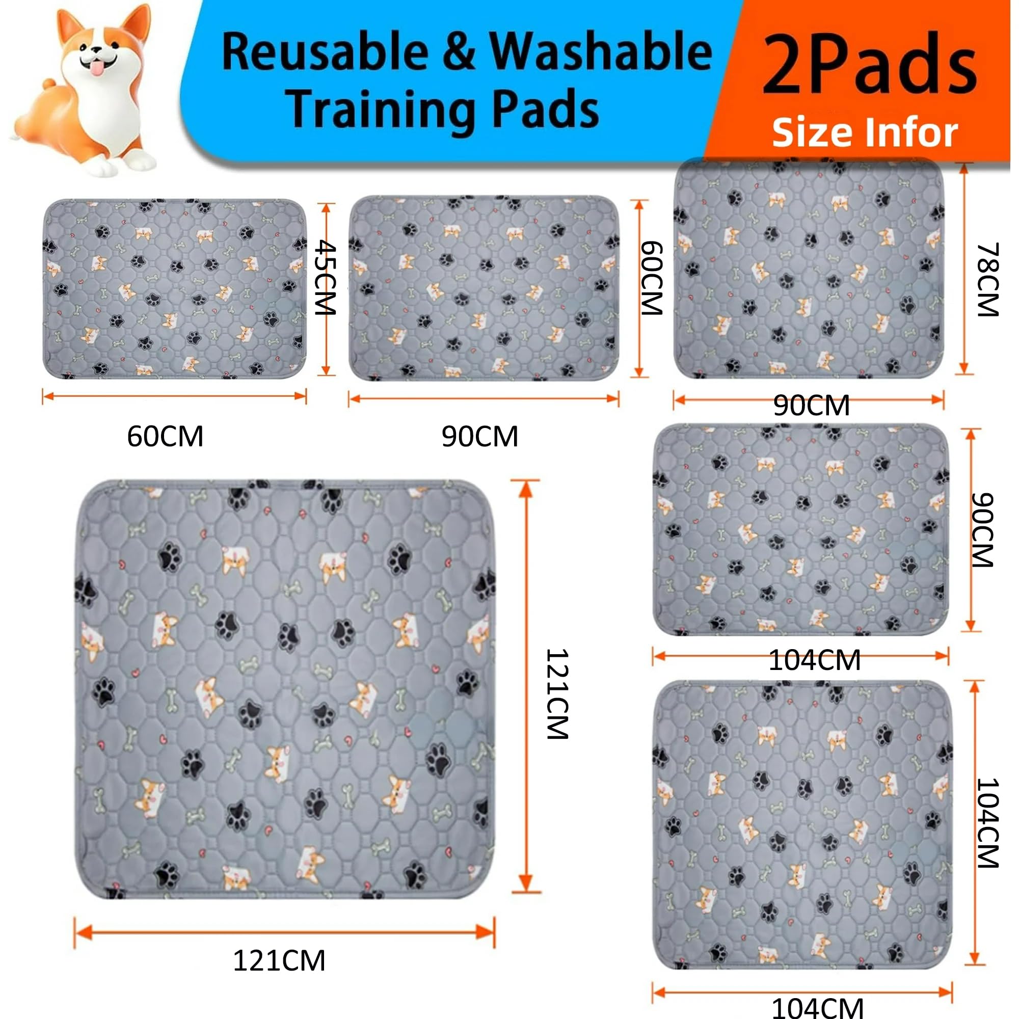 2 Pezzi Tappetini Assorbenti per Cani, Traverse Lavabili per Cani, Tappetino per Addestramento del Cane Riutilizzabile per Gatti, Cani, Conigli, Porcellini d'India - 121x121cm