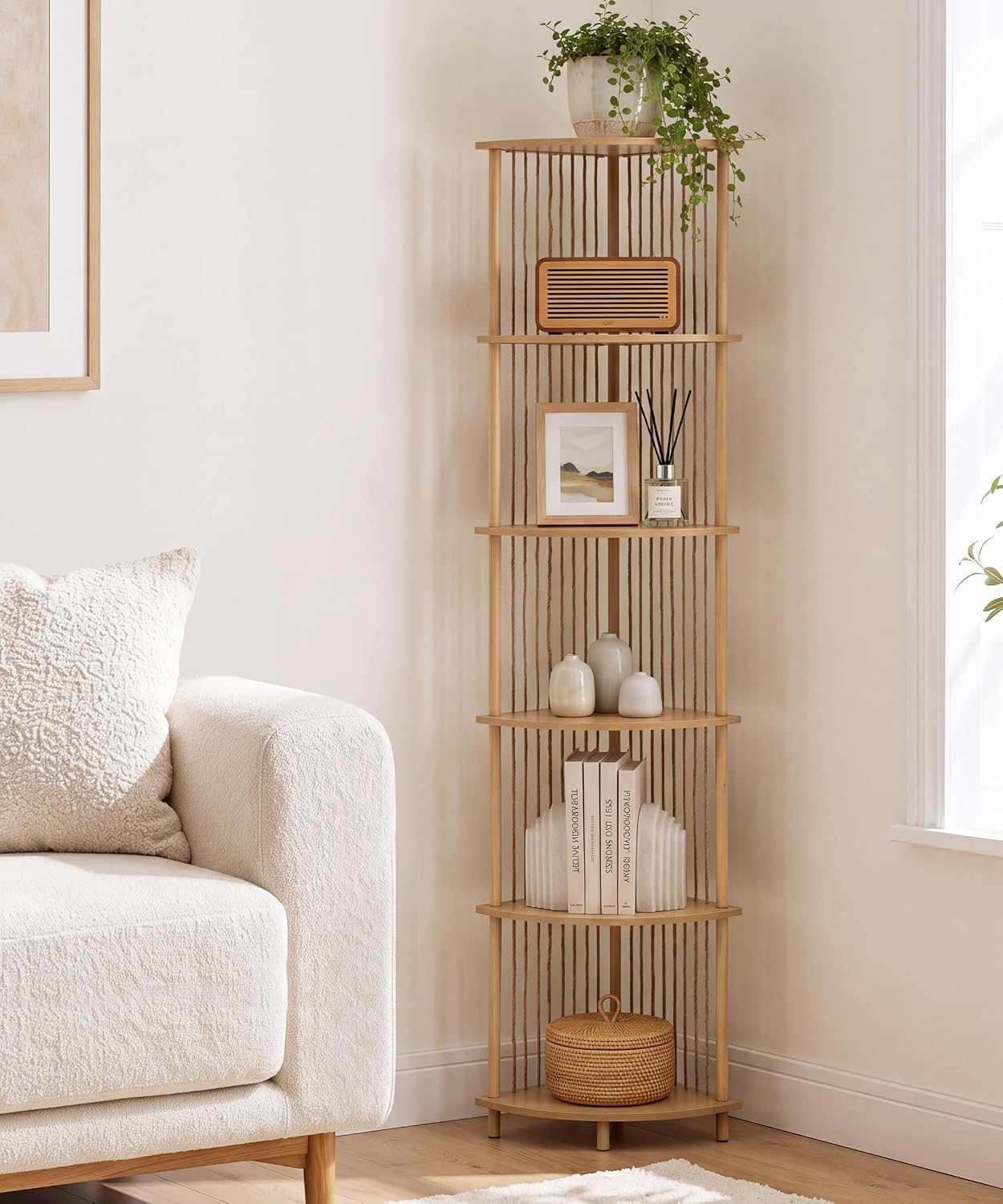 Afuly 6 Tier Corner Shelf Stand, 63.8" Tall Wood Corner Bookshelf Standing