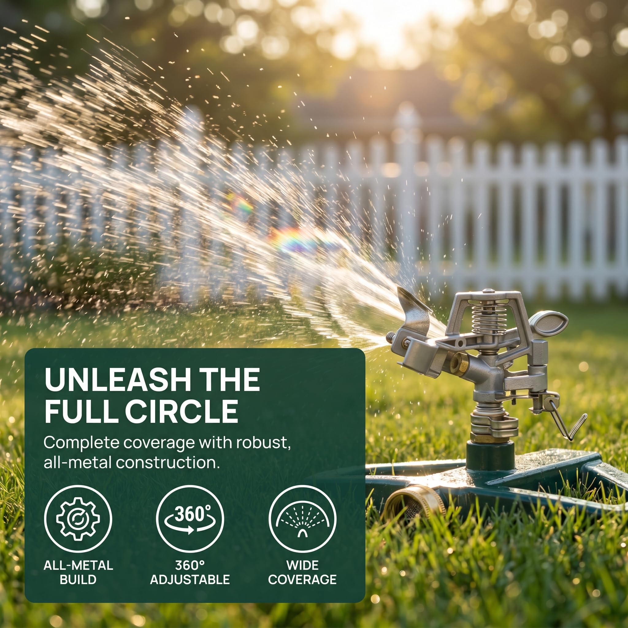 Arroseur Jardin Rotatif 360°, Arrosage Pelouse à Impulsion, Arroseur Automatique avec Base en Métal, Système Arrosage Automatique Réglable, Couverture Jusqu'à 520m² pour Irrigation Cour