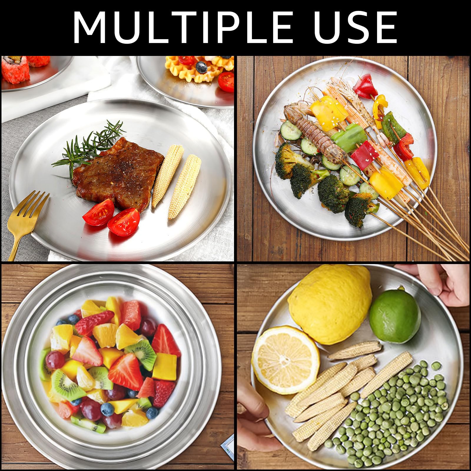 HaWare Lot De 4 Plaques à Pizza Rondes En Acier Inoxydable De 20,3 Cm Pour La Cuisson/servir/cuisiner, Non Toxique Et Sain, Passe Au Four Et Au Lave- Vaisselle (20 Cm