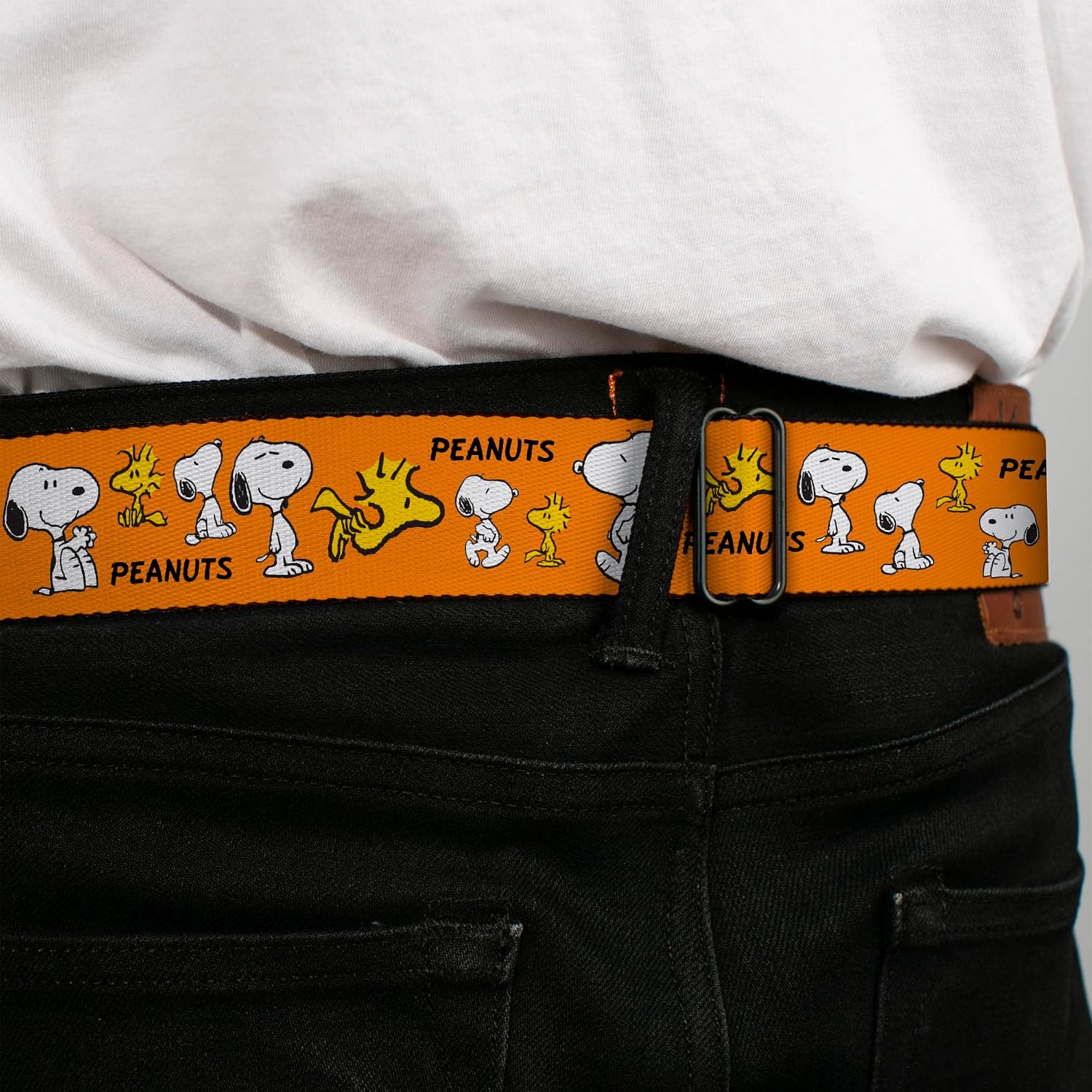 Peanuts Belt, Seatbelt Buckle Belt, Peanuts Snoopy and Woodstock Poses Collage Orange, Adjustable