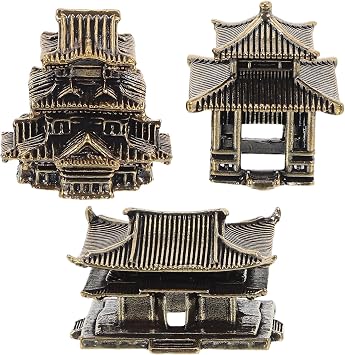 3pcs Miniature Pagoda Lantern Figurines Brass Japanese Style Garden Decor for Aquarium Landscaping, Indoor and Outdoor Asian Ornament