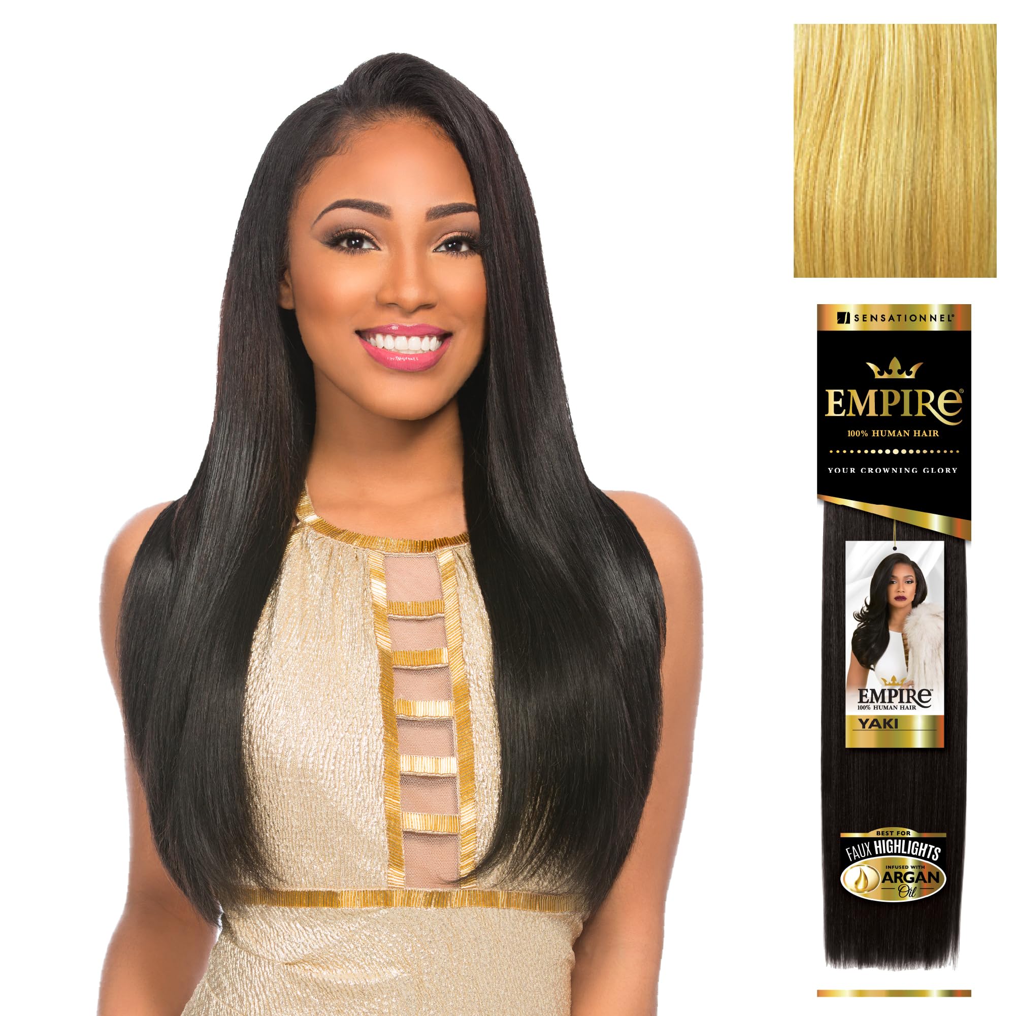 Sensationnel Empire yaki human hair - Tangle Free Weaving for Quick Weave and Sew in Styles for Faux Highlights and Fauxmiddlepart Leave Out - 1 Pack