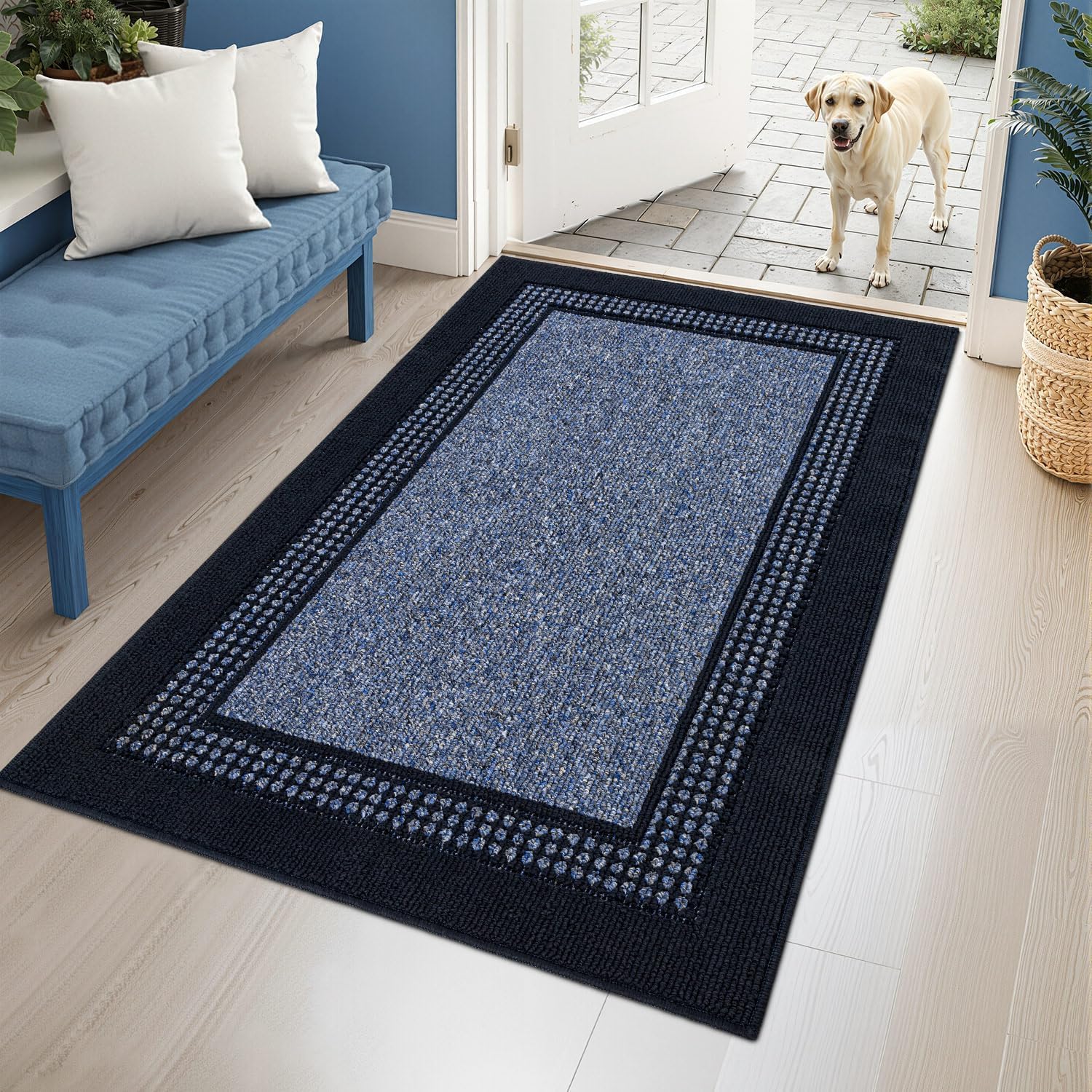 Biscpro Doormat,90x150cm Indoor Back&Front Door Mat,Non Slip Rubber Backing Absorbent Front Door Entrance Mat,Dirt Trapper Entryway Doormat,Low-Profile Machine Washable Floor Door Mat(Blue) — image 1
