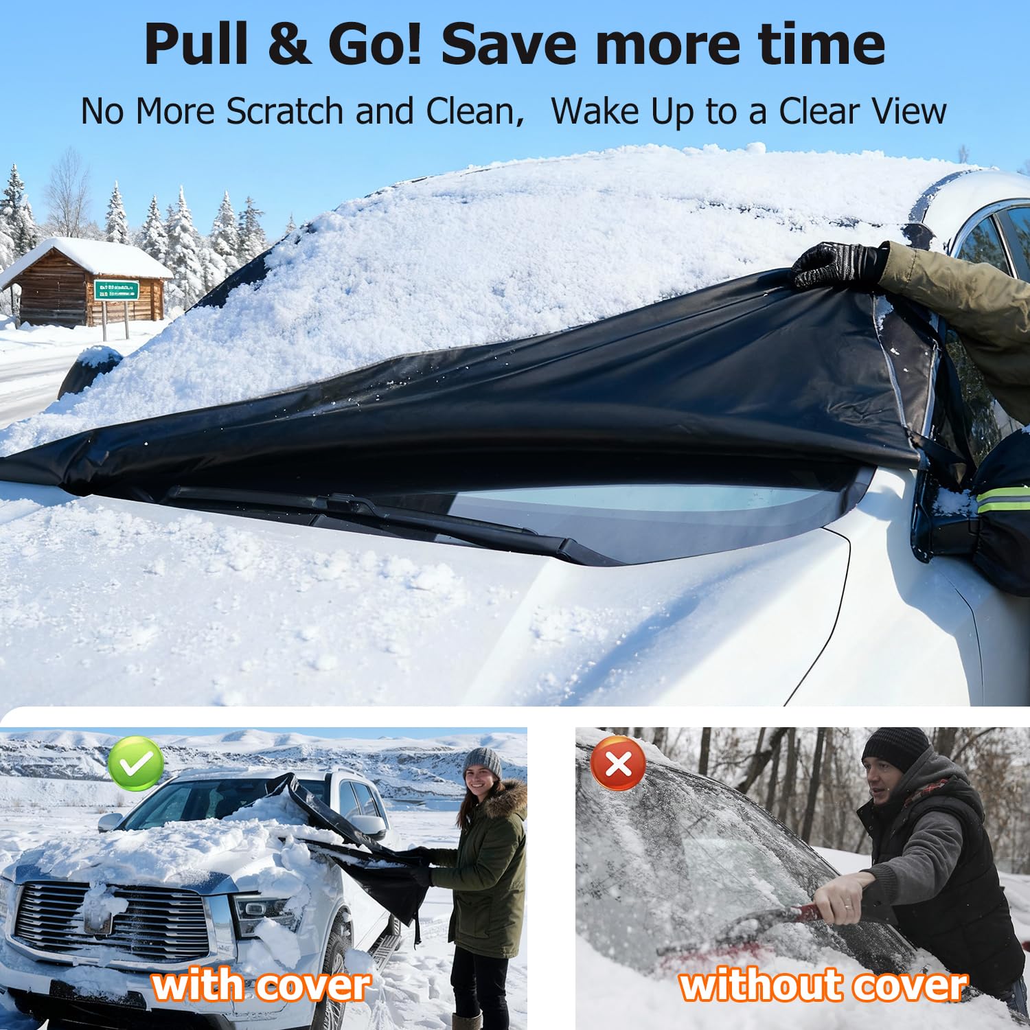 DMJN 2026 Upgraded Windshield Cover for Ice and Snow Full Coverage Winter Protection -Heavy Duty Car Snow Cover — view 2