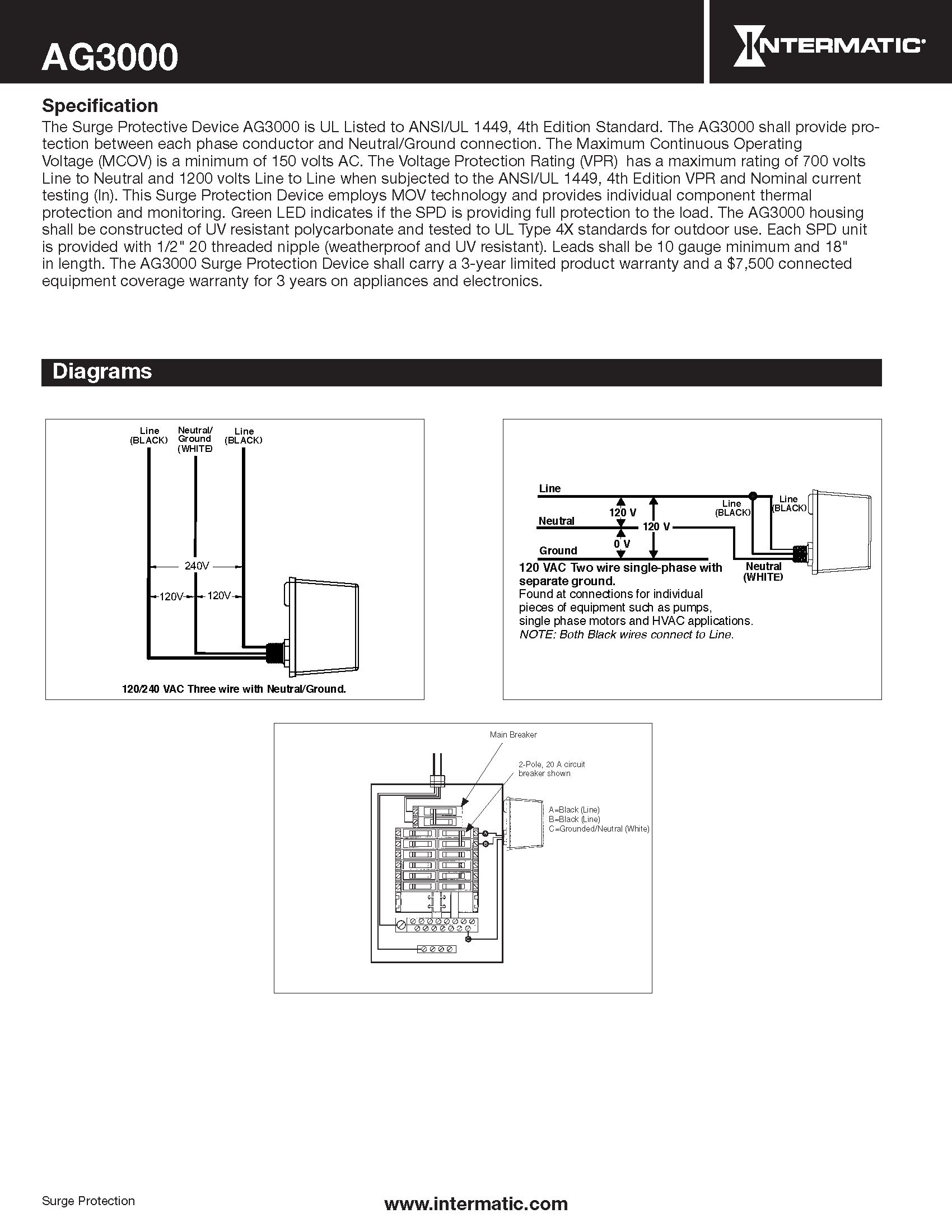 Intermatic AG3000 120/240 VAC Universal HVAC Surge Protective Device
