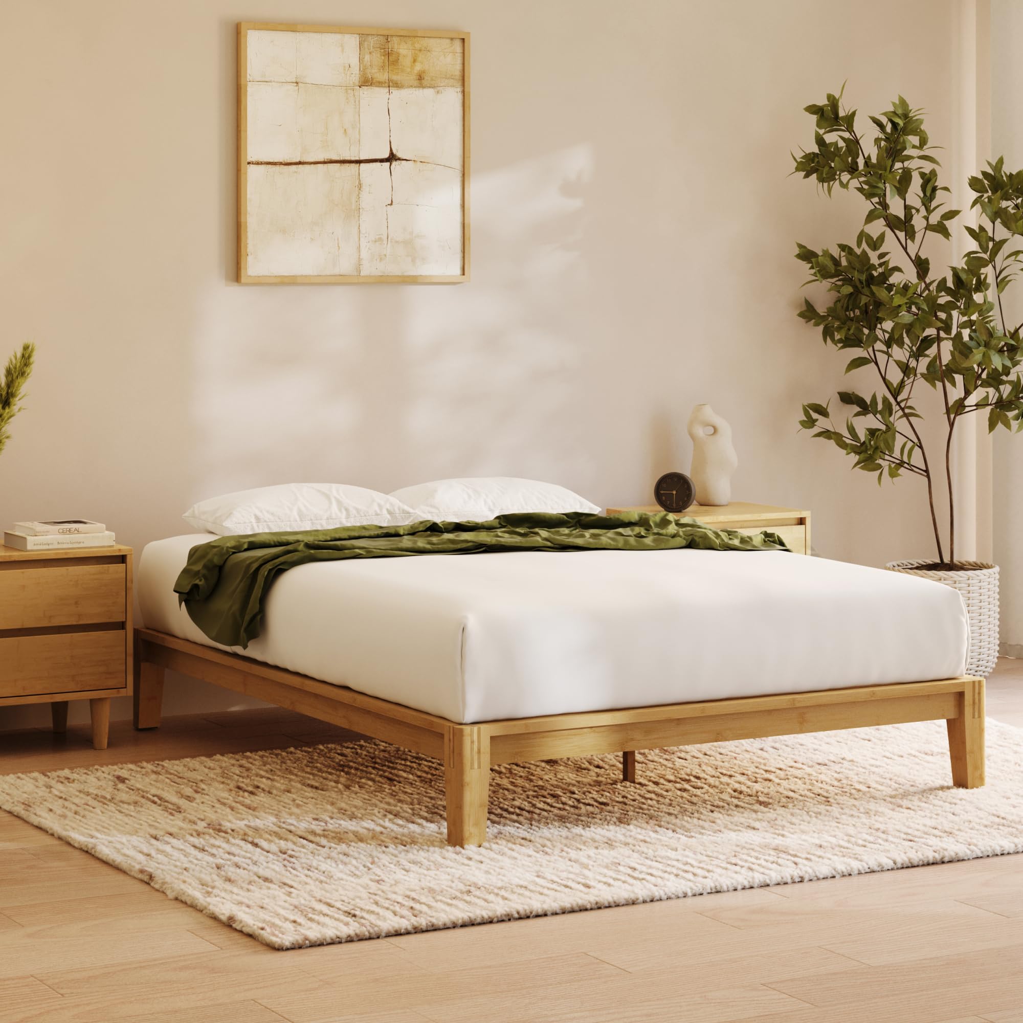 Photo 1 of Nectar Bamboo Platform Bed Frame - Queen - Natural - Floating Center Support Legs - 12” Height - Easy Tool Free Set Up - Contemporary and Durable - Sturdy Wooden Support Slats - Holds Up To 800 Pounds