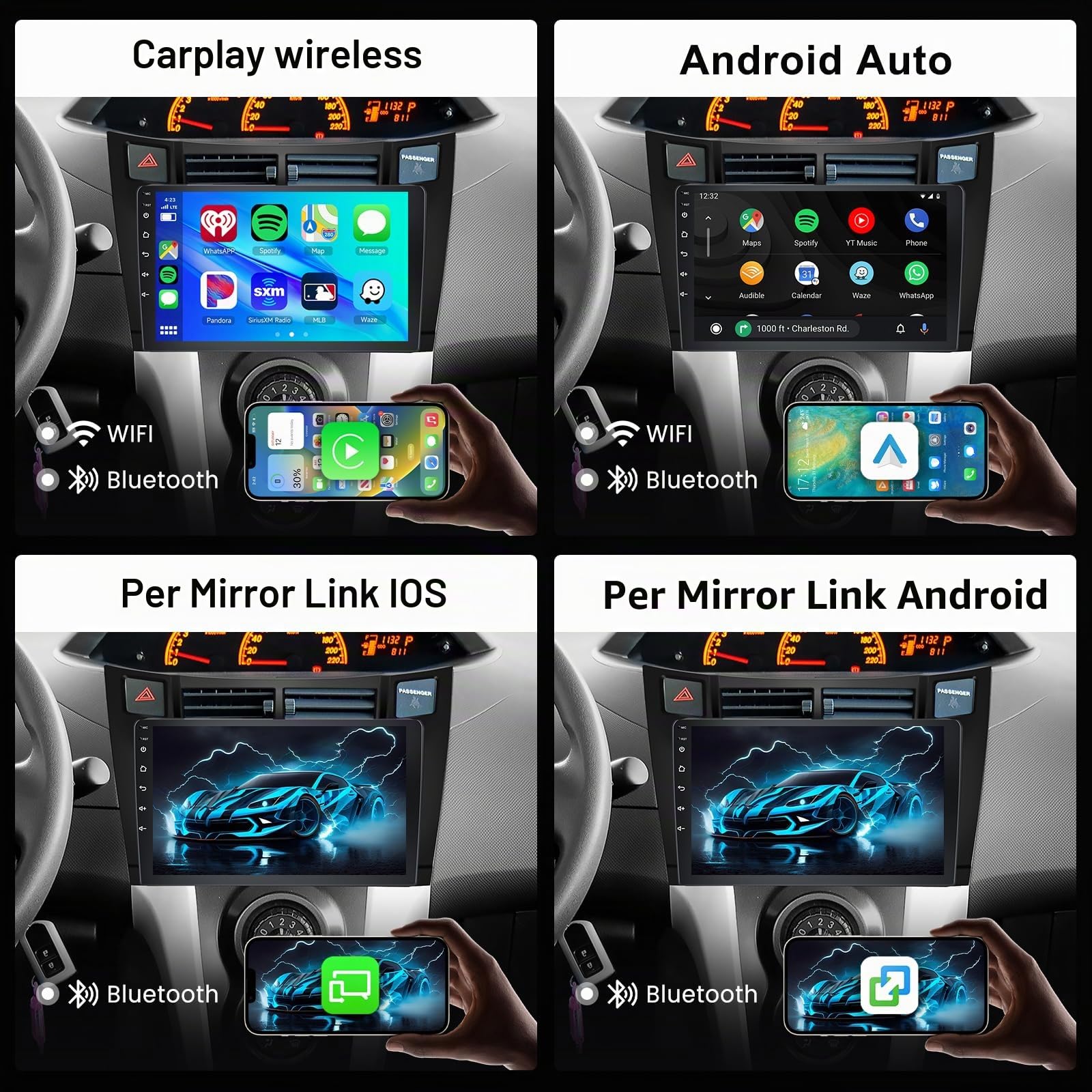2GB 64GB Android Autoradio per Toyota Yaris 2005-2011 con Wireless Carplay Android Auto, Hodozzy 9 Pollici Touch Screen Auto Stereo GPS WiFi, Bluetooth FM/RDS Retromarcia 2 Din Radio per Toyota Yaris