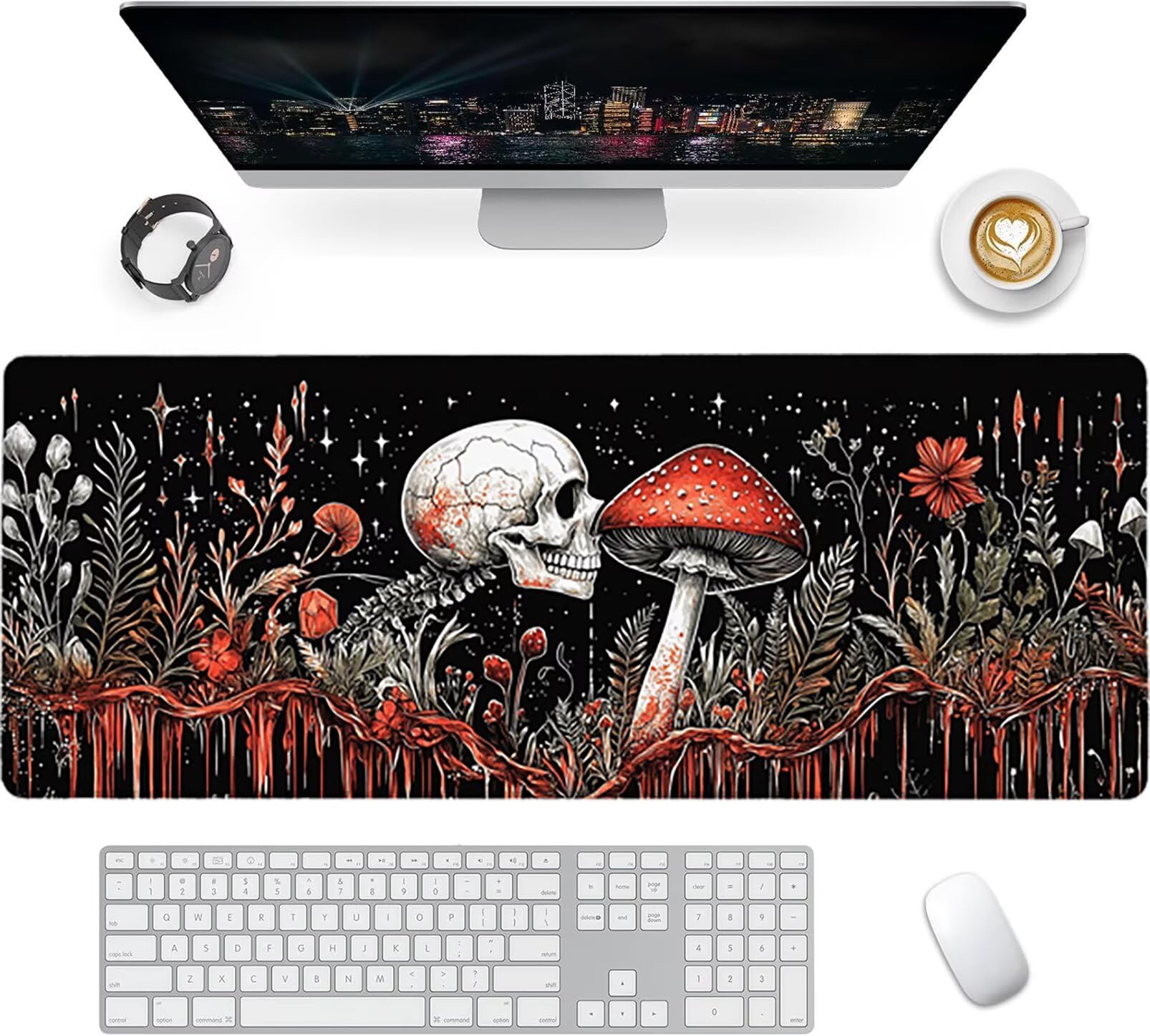 Lpfieonn Skeleton Schreibtischunterlage XXL, Schwarz Schreibtischunterlagen Großes, Gaming Mousepad XXL mit ernähter Rand und Rutschfeste Gummibasis, Desk Mat für PC/Laptop/Mausa 120x60cm PF-2188