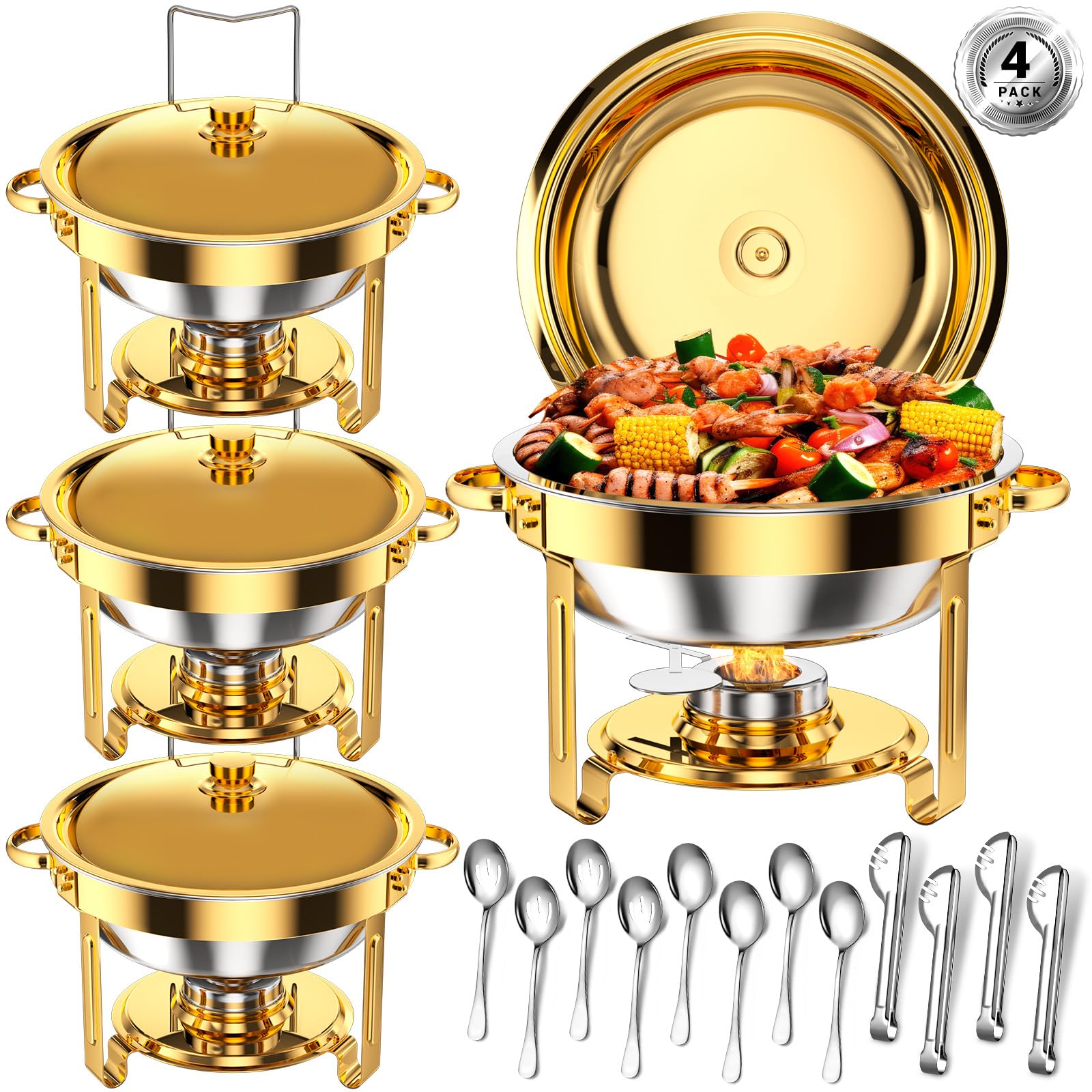 Photo 1 of KEYOXY Round Chafing Dish 5 Qt, 4-Pack, Gold