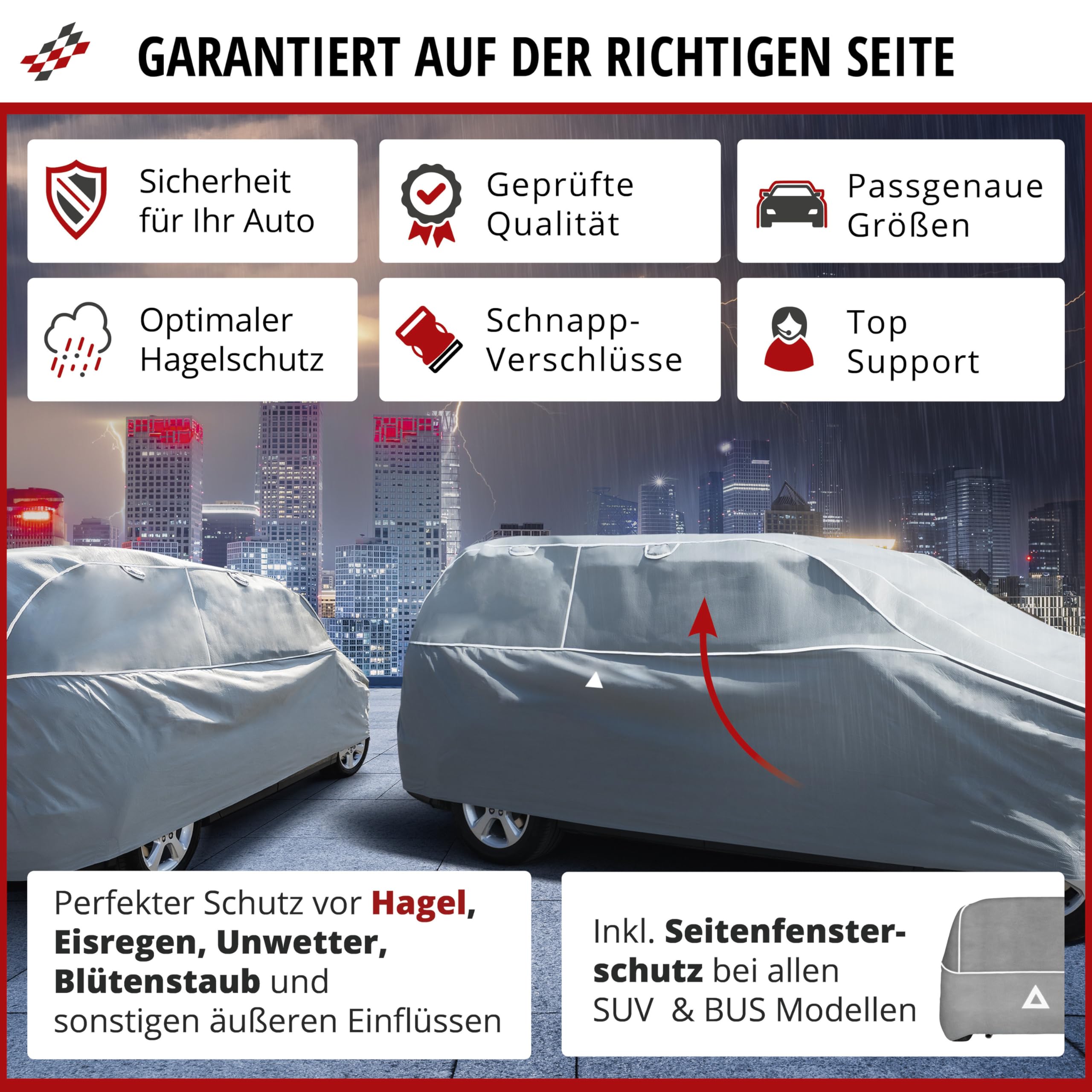 WALSER Auto plandeka przeciwgradowa Hybrid UV Protect SUV, osłona przeciwgradowa wraz z zestawem mocującym, pokrycie samochodu grad, rozmiar: XL