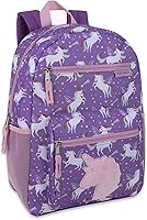 Trailmaker 17" Unicorn Plush Girls School Backpack with Side Pockets, Padded Straps & Easy Zippers