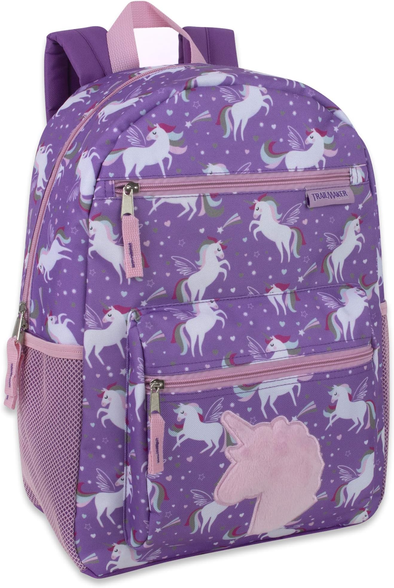 Girl's Backpack With Plush Applique And Multiple Pockets