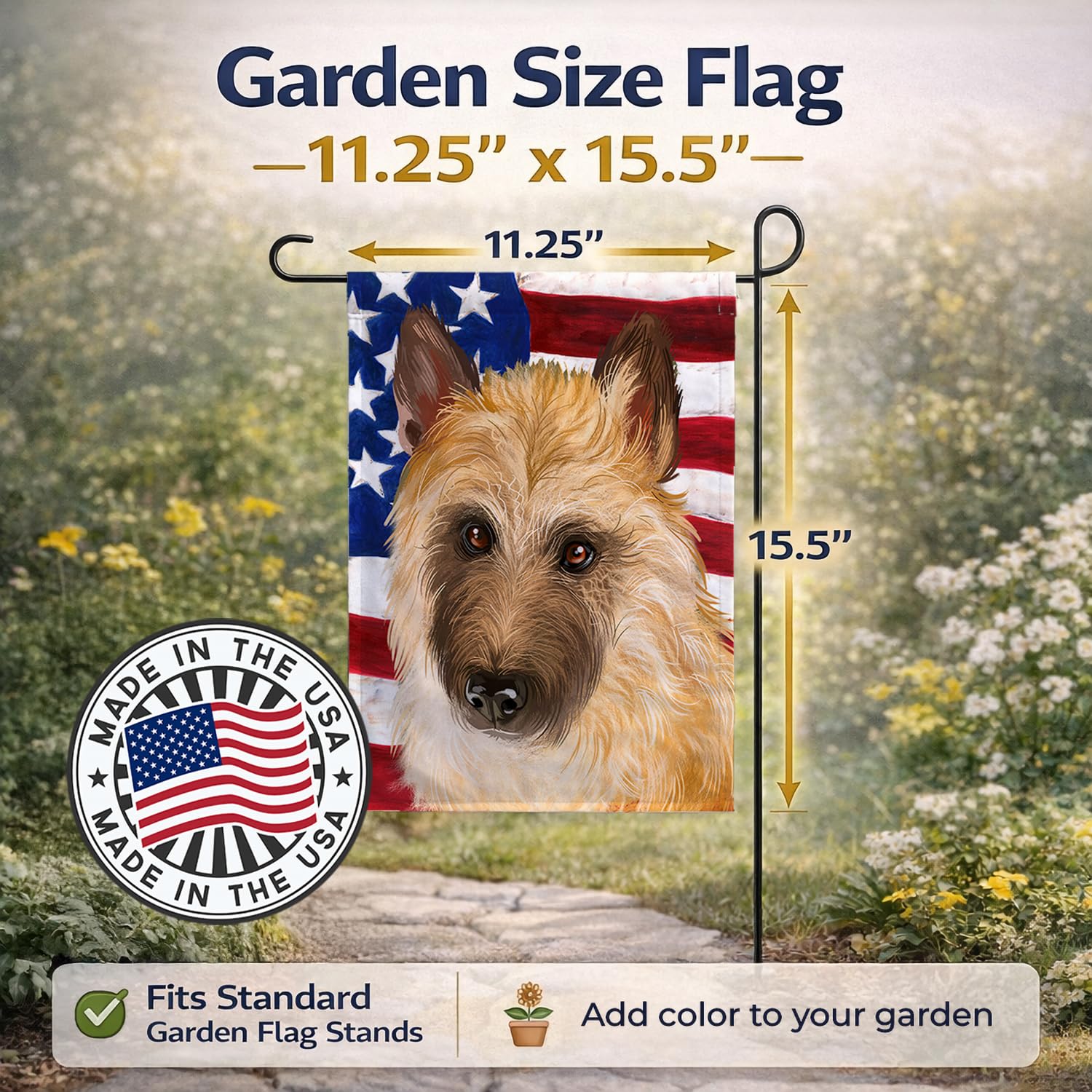 Caroline's Treasures CK6427GF Belgian Laekenois American Flag Flag Garden Size , Small, multicolor
