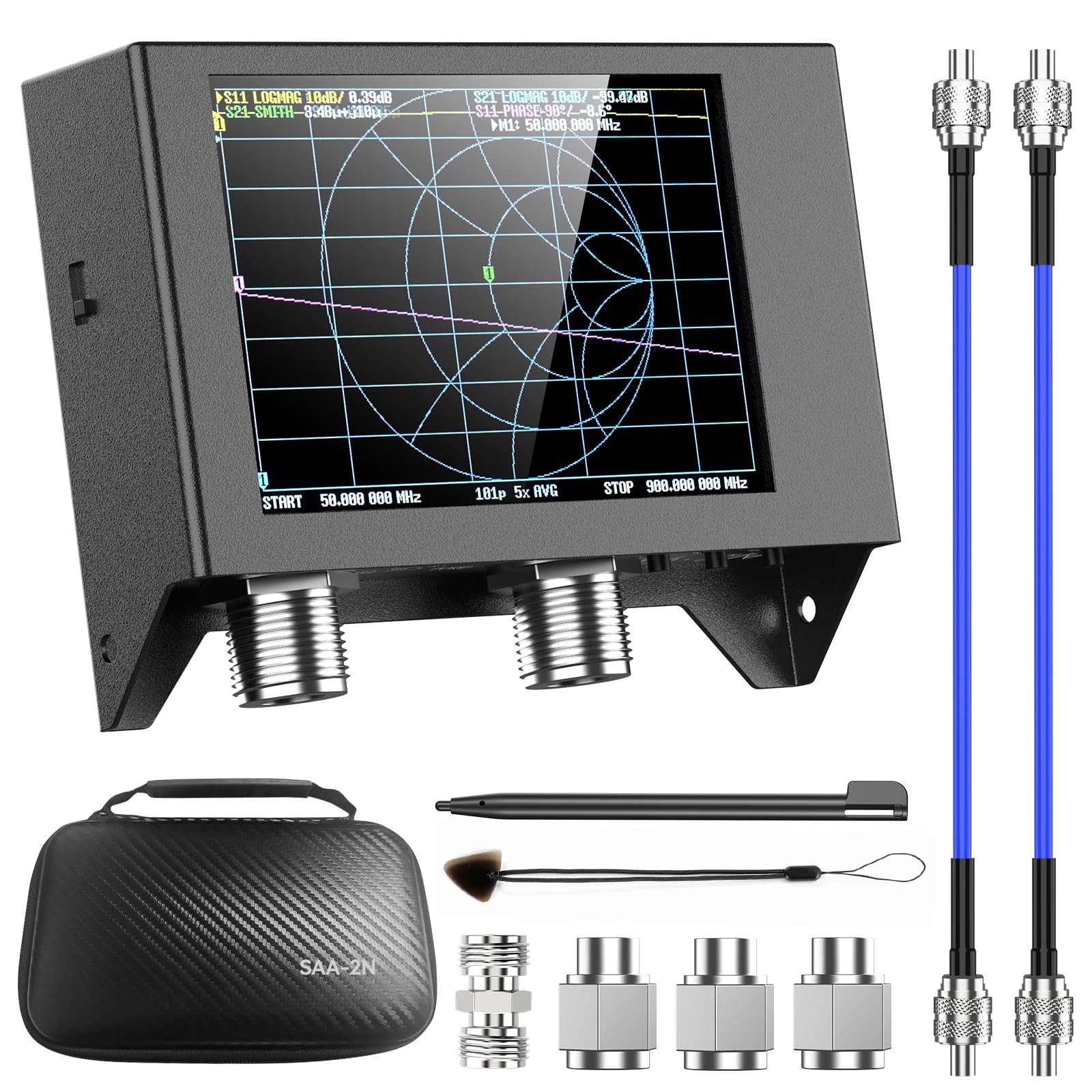 Seesii NanoVna SAA-2N VNA Antenna Analyzer, 50KHz -3GHz Vector Network Analyzer with Bag, 4" inch LCD,HF VHF UHF Measuring S Parameters, Voltage Standing Wave Ratio Smith Chart Vna Analyzer