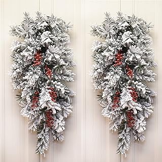 Set of 2 Flocked Pine Swags