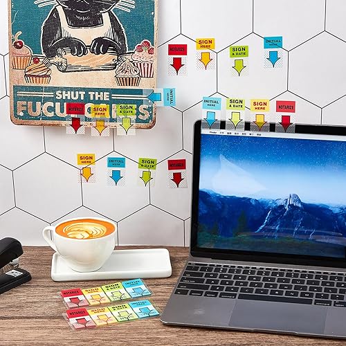 Vista 4 de 1600 unidades de letrero de PerKoop Here Notarize Initial Here Sign and Date Tabs Calcomanías Banderas para estudiantes de oficina, escuela