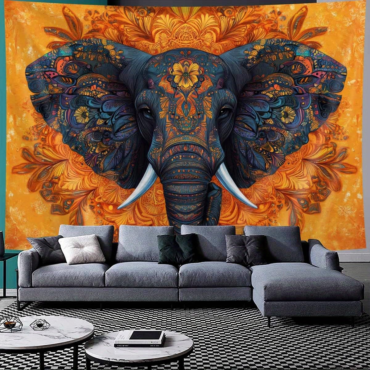 GLWDMB 1 pezzo, grande arazzo mandala con elefante, in poliestere, da appendere alla parete, per camera da letto, ufficio, dormitorio, decorazione per feste, con pacchetto di installazione, 230 x 150
