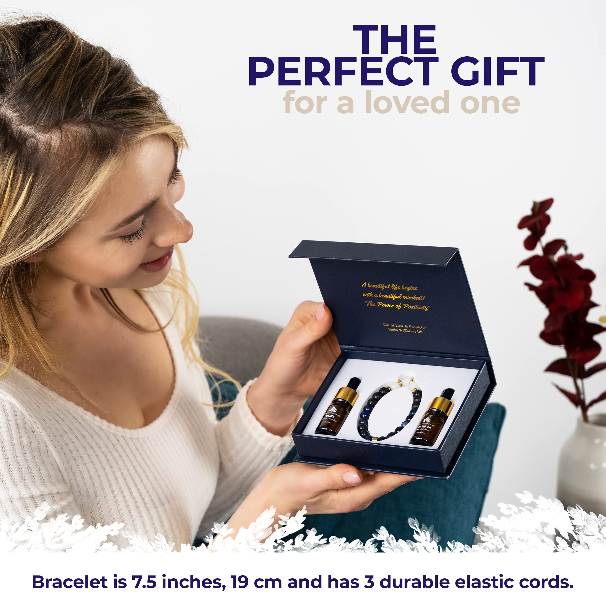 Shika Wellbeing Relaxation Gift for Women Sodalite & White Jade Anxiety Relief Lava Bracelet with Lavender & Bliss Essential Oils Aromatherapy Wellness Bracelet Crystal Healing Gift Set - Image 3