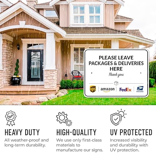 Vista 262 de Cartel de entrega del paquete, letrero de instrucciones de entrega, 10 x 7 pulgadas, aluminio 040 libre de óxido, resistente a la decoloración