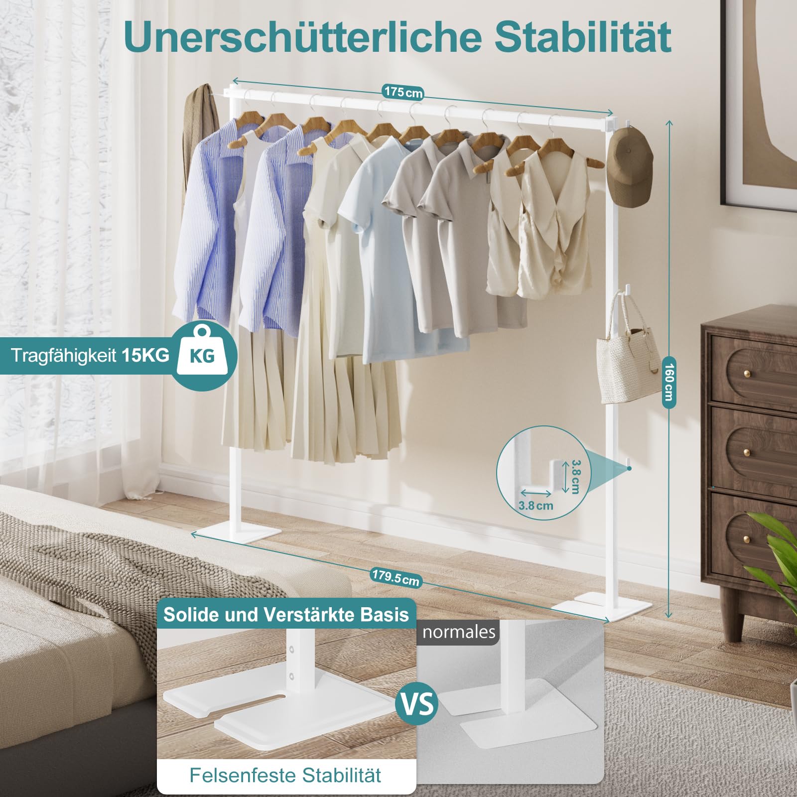 JAUREE Faltbarer Wäscheständer für innen/außen, platzsparend freistehender kompakter Standtrockner, Wäschestange für Bettlaken, Trockenständer, weiß