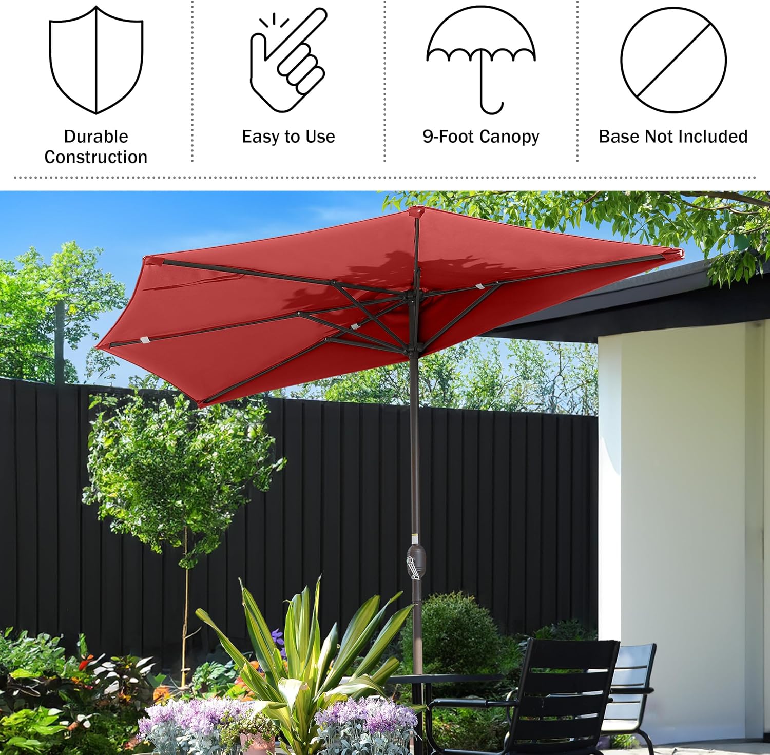 9ft Half Umbrella, Red